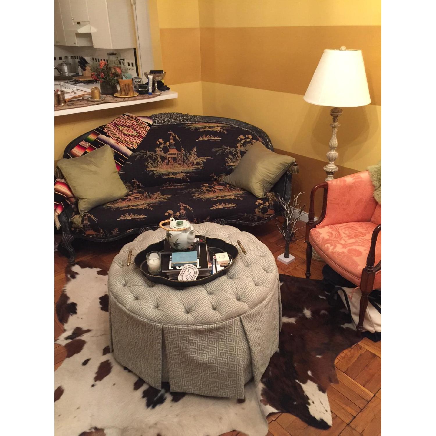 Ballard Designs Round Tufted Ottoman w/ Storage - image-3