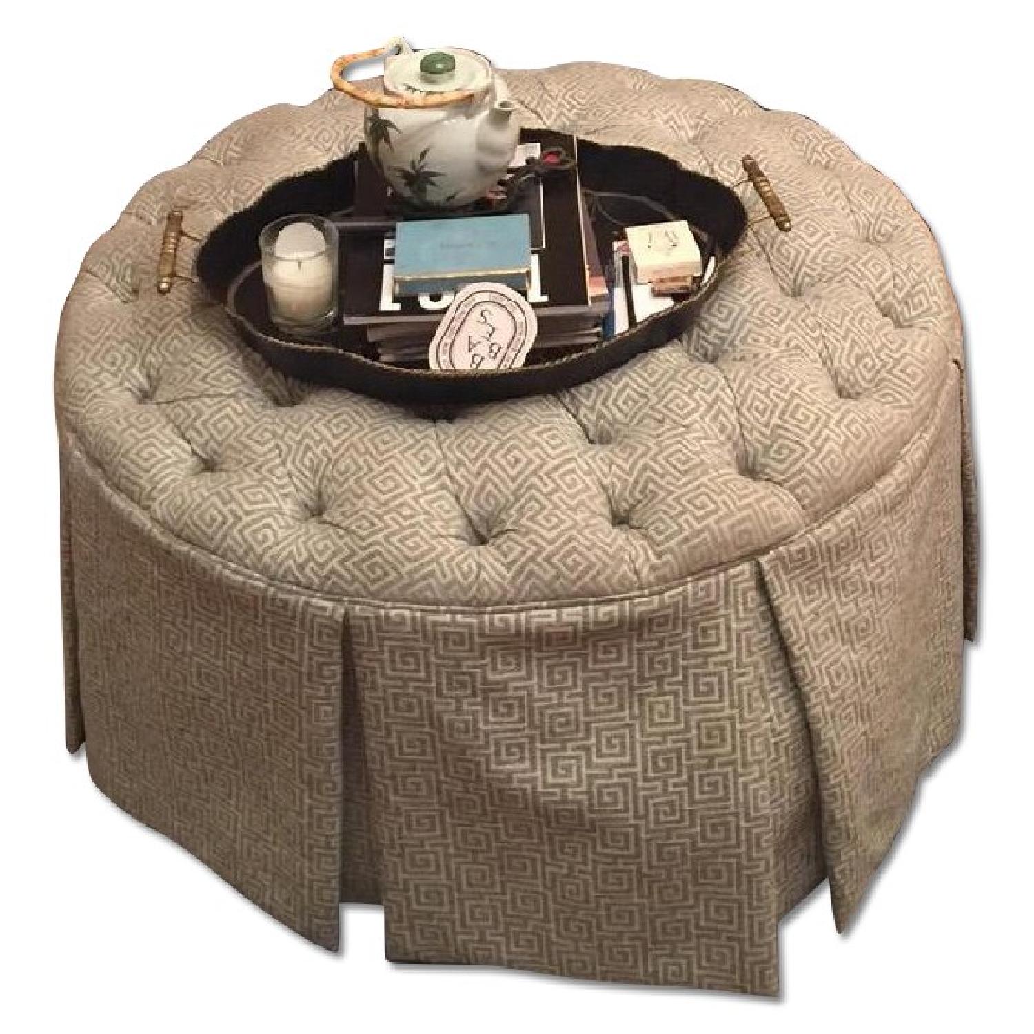 Ballard Designs Round Tufted Ottoman w/ Storage - image-0