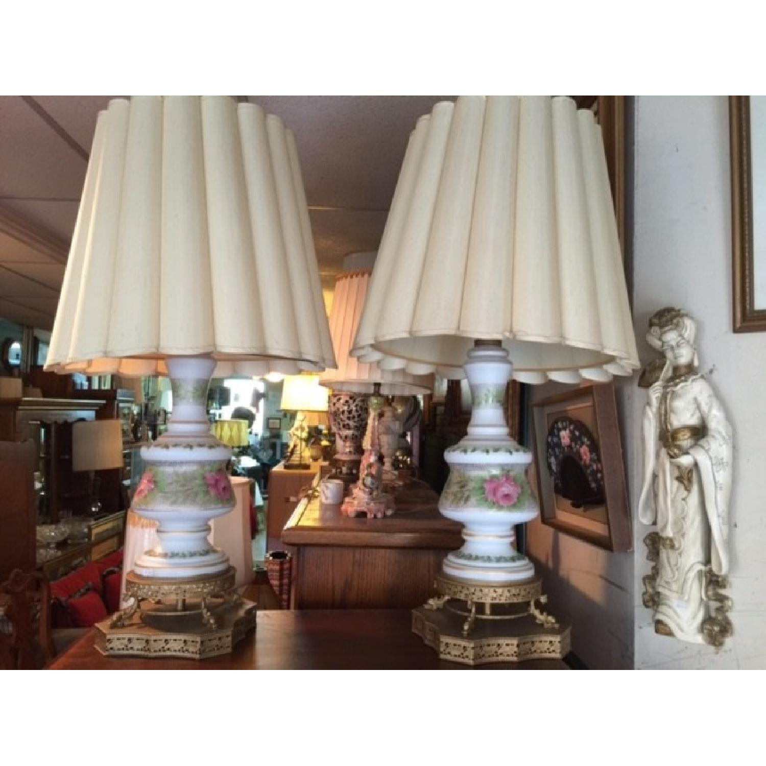 Antique Milk Glass Lamps - Pair - image-6