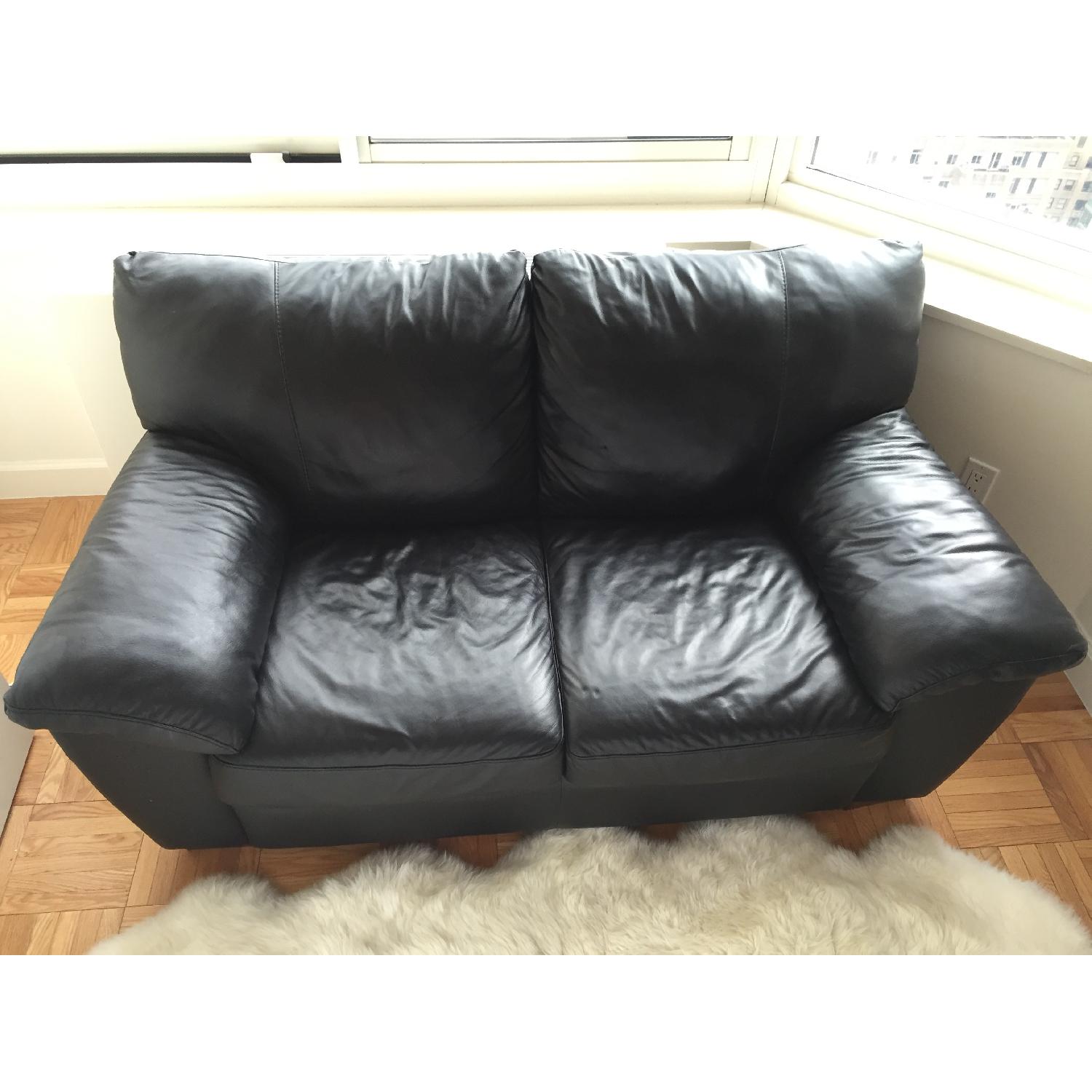 Ikea Black Leather Loveseat - image-1