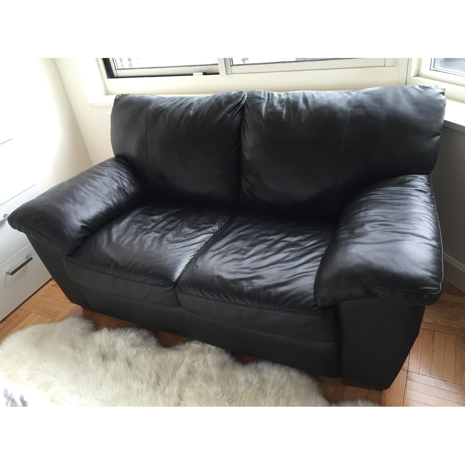 Ikea Black Leather Loveseat - image-2