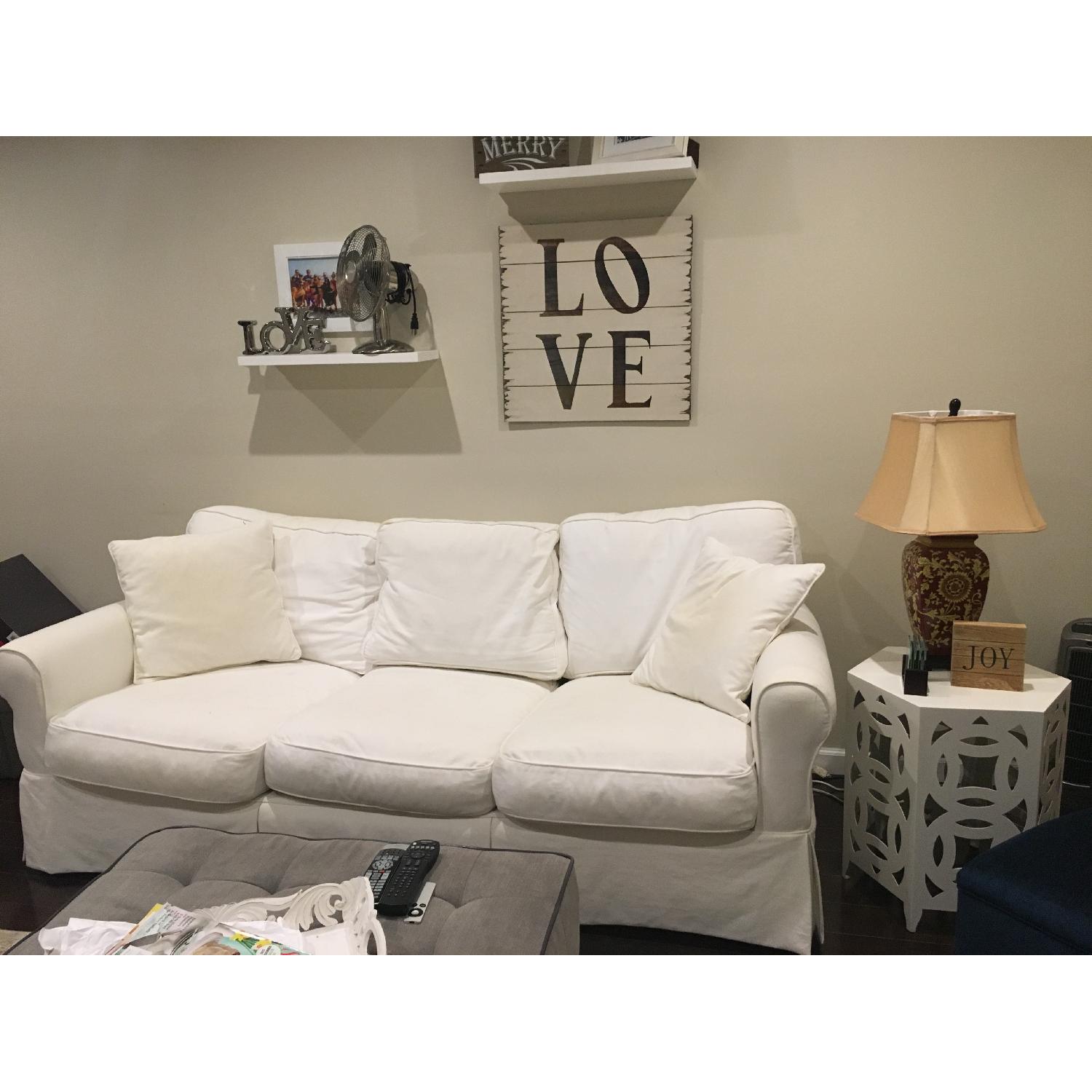 Macy's White Leanne Fabric Slipcover Sofa - image-1