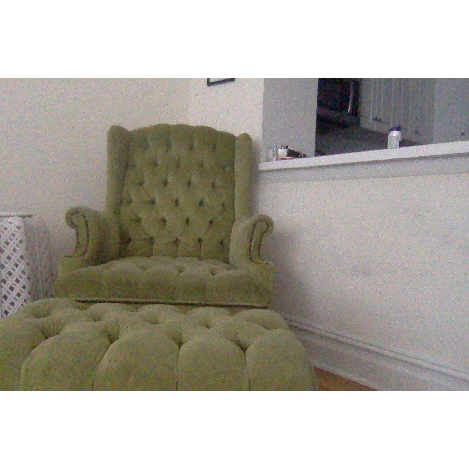 Beall & Bell Olive Green Wingback Chair & Ottoman - image-1