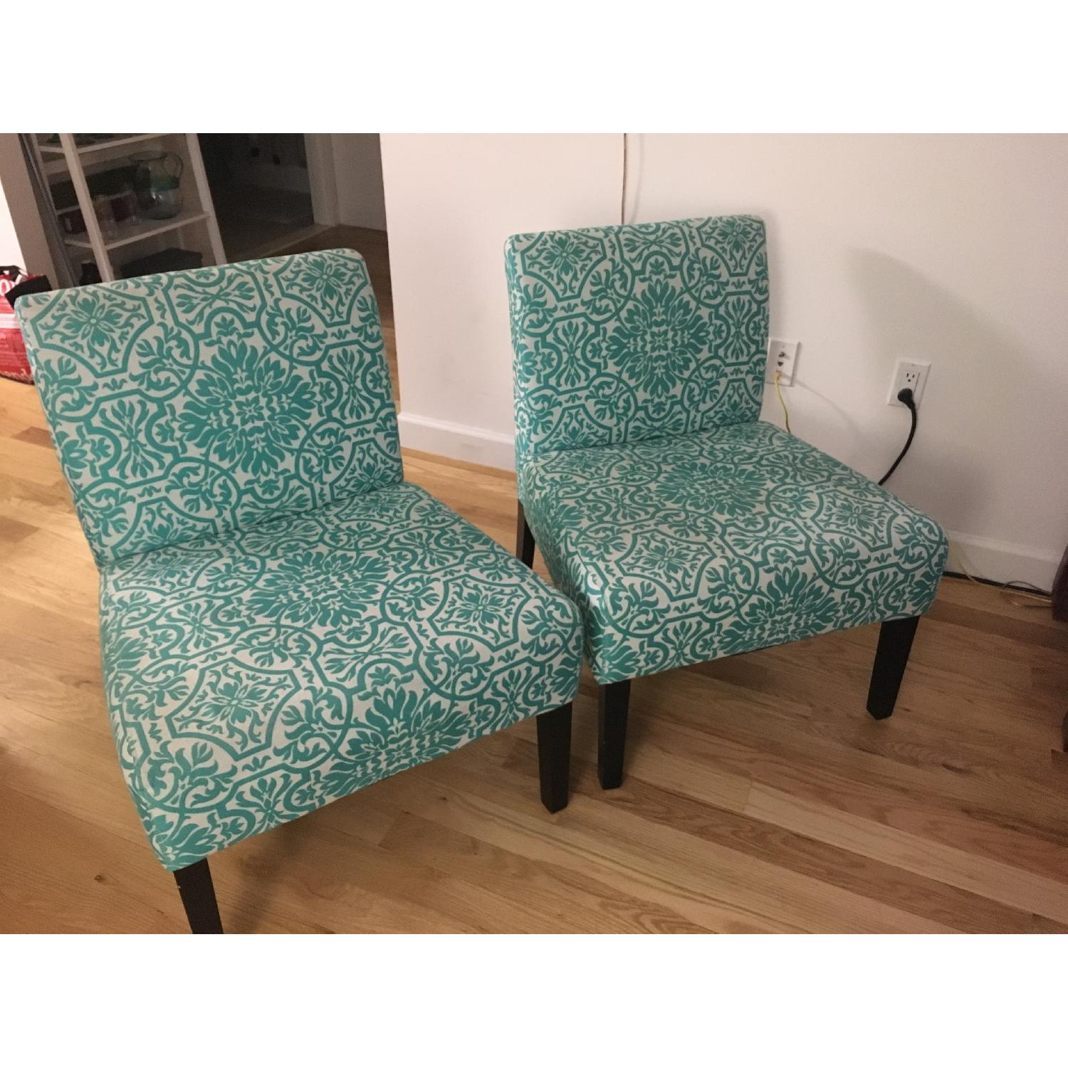 Angelo Home Bradstreet Damask Turquoise Blue Armless Chair - AptDeco