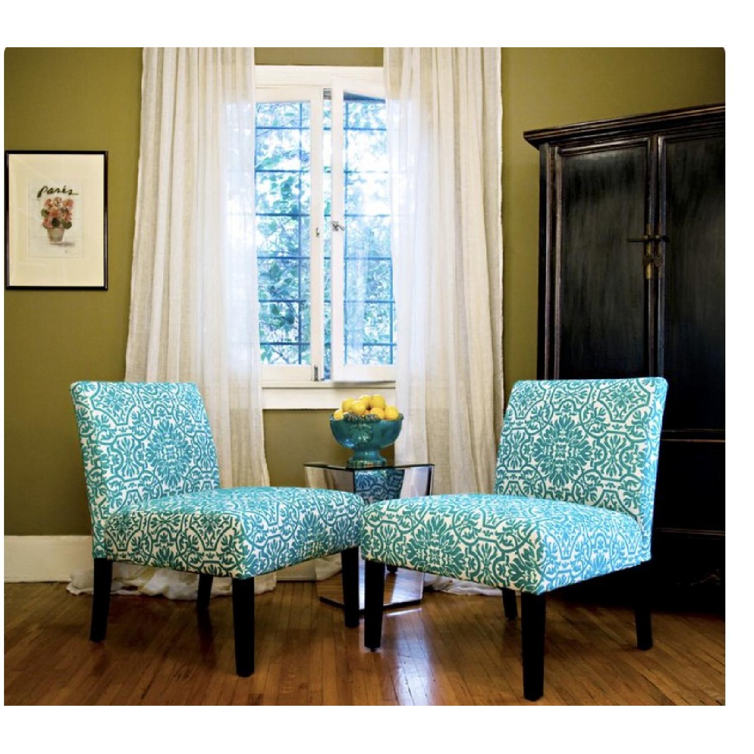 Angelo Home Bradstreet Damask Turquoise Blue Armless Chair - AptDeco