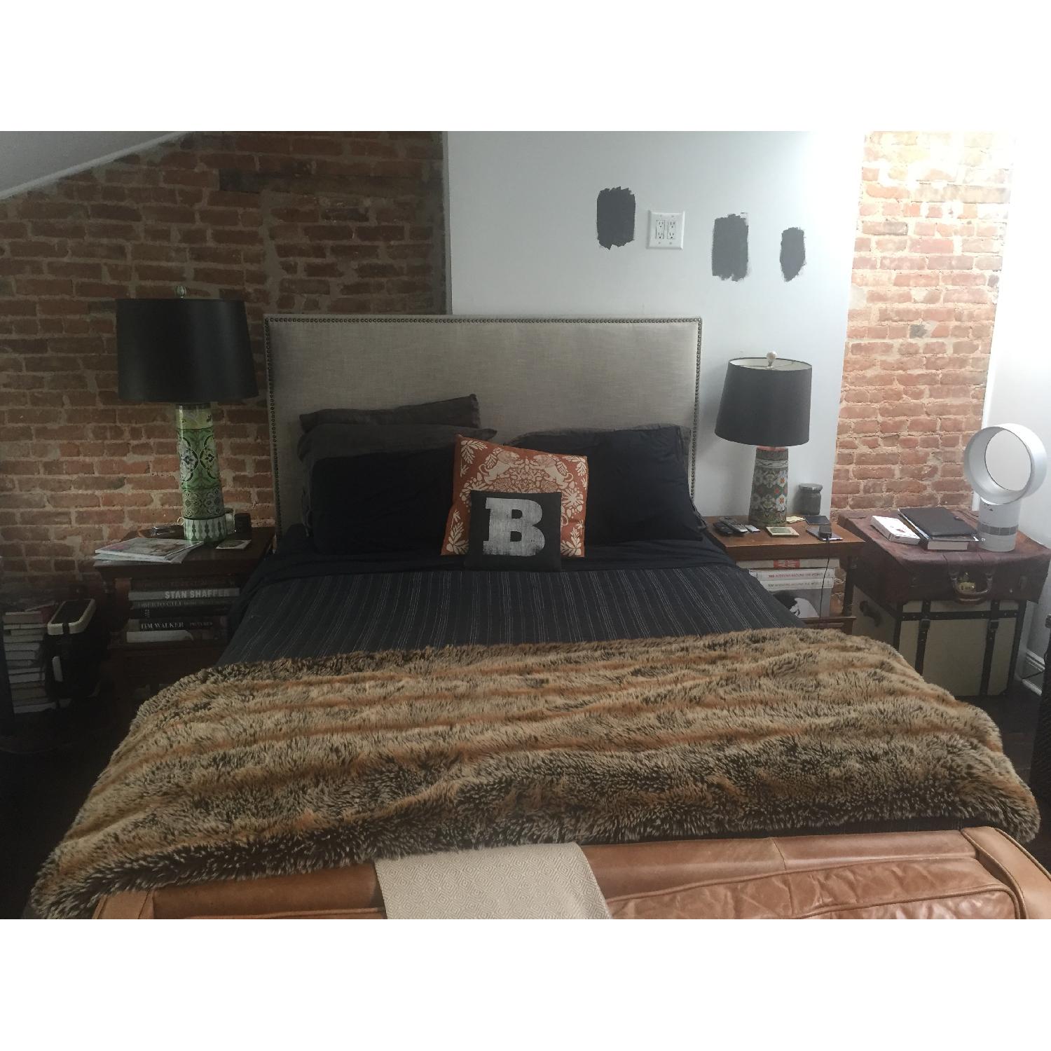 West Elm Linen Weave Tall Nailhead Tapered Leg Bed - image-1