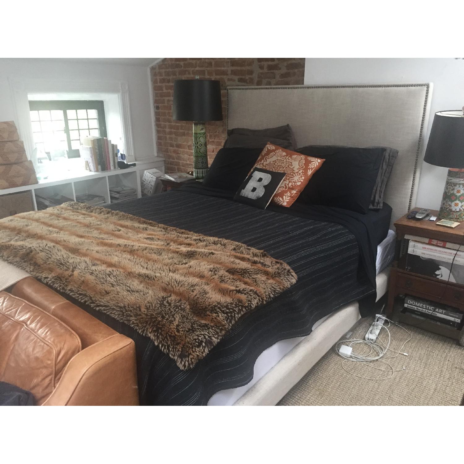 West Elm Linen Weave Tall Nailhead Tapered Leg Bed - image-2