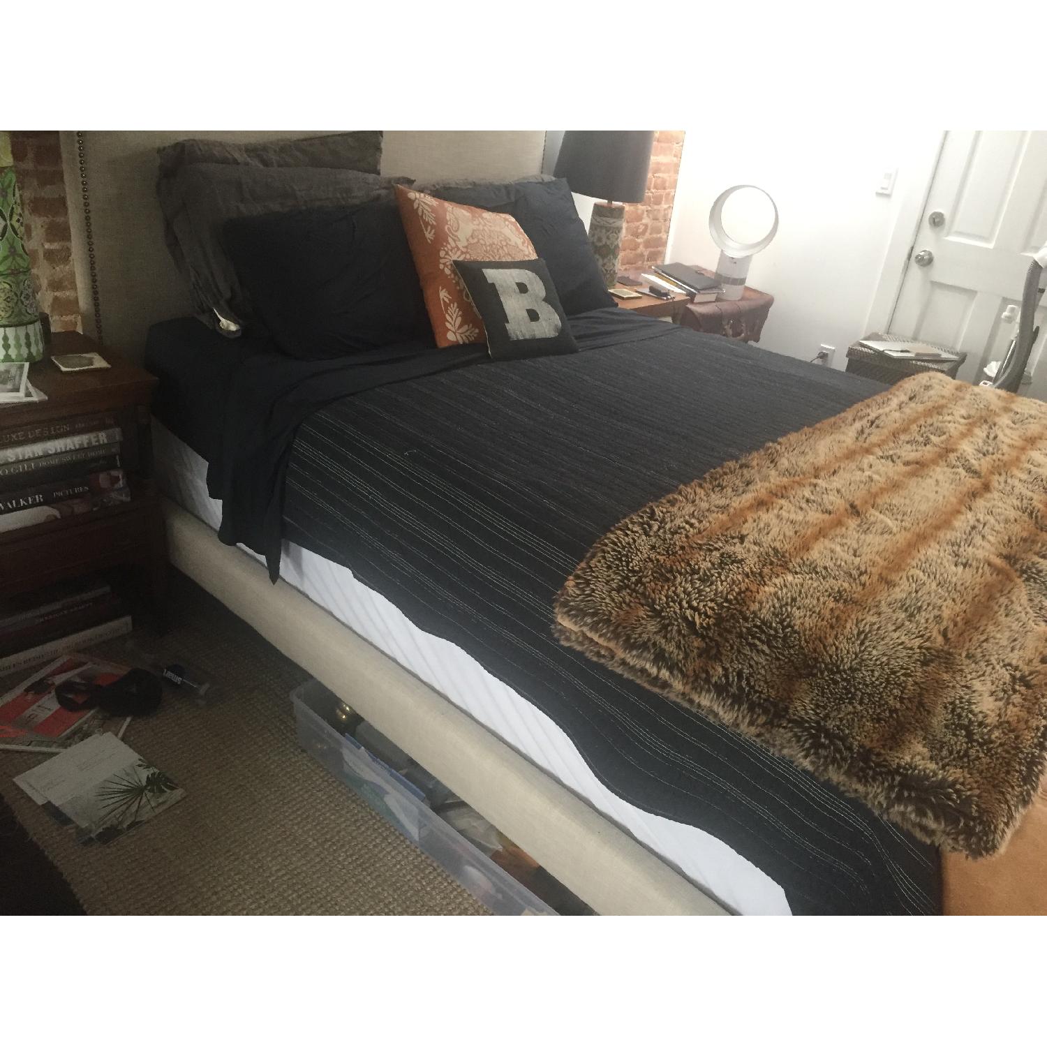 West Elm Linen Weave Tall Nailhead Tapered Leg Bed - image-3