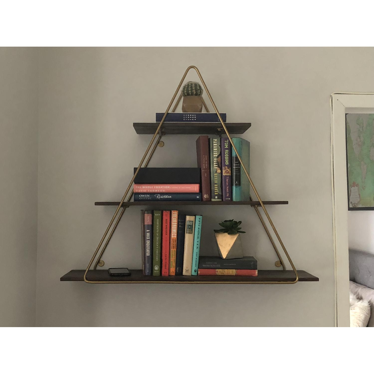 World Market Wood & Gold Triangle Wall Shelf - image-1