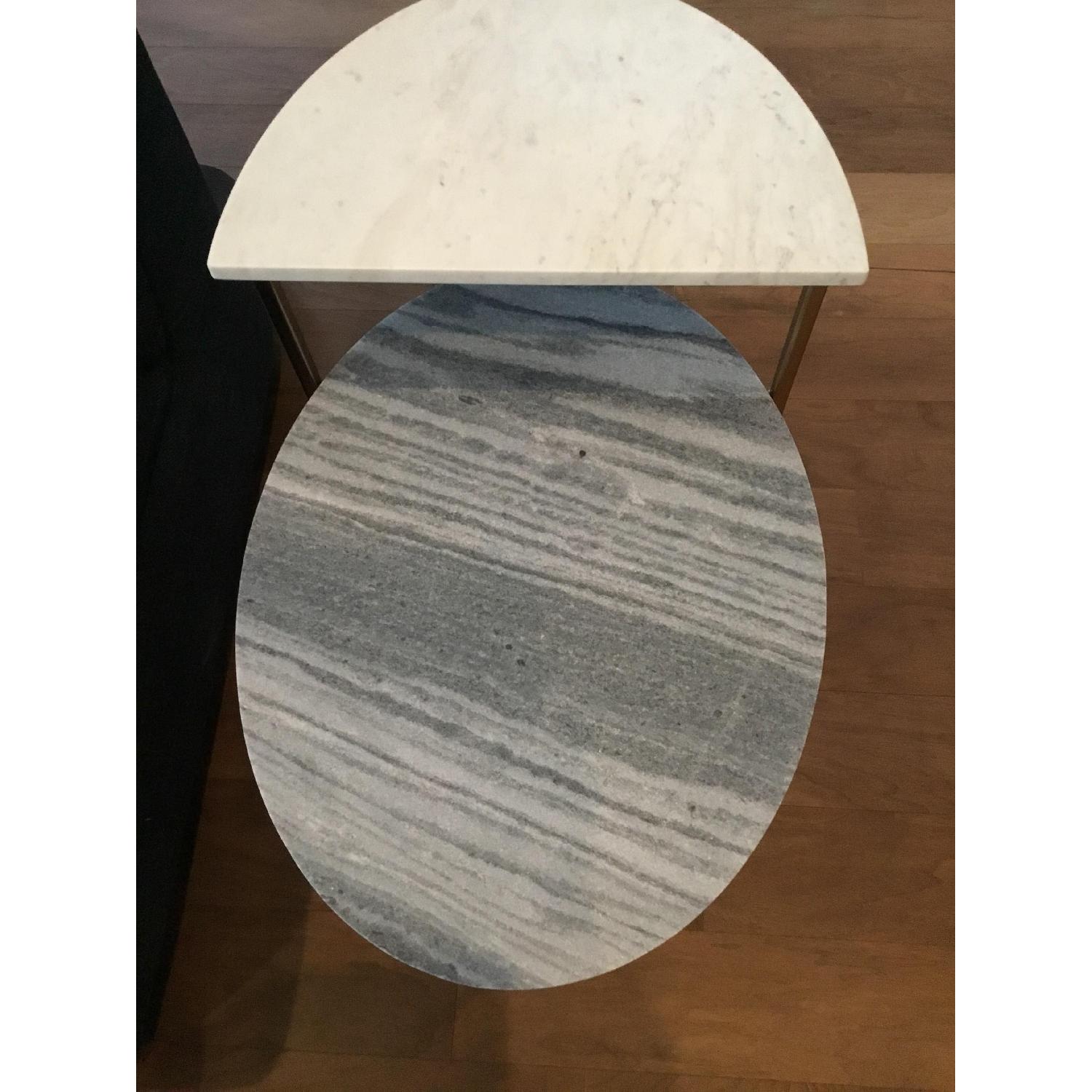 West Elm White/Blue Marble Geo Stepped Side Table - image-1