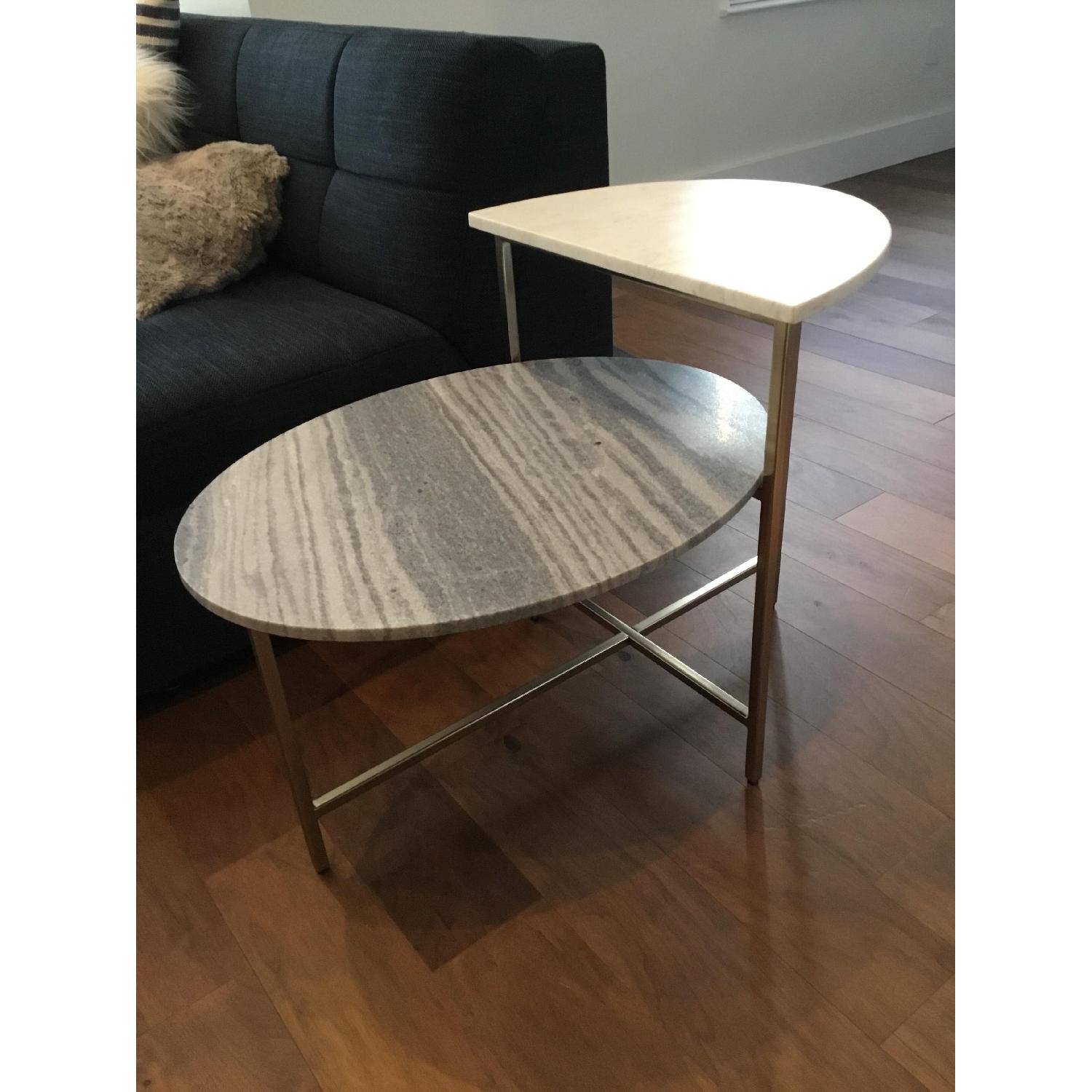 West Elm White/Blue Marble Geo Stepped Side Table - image-2