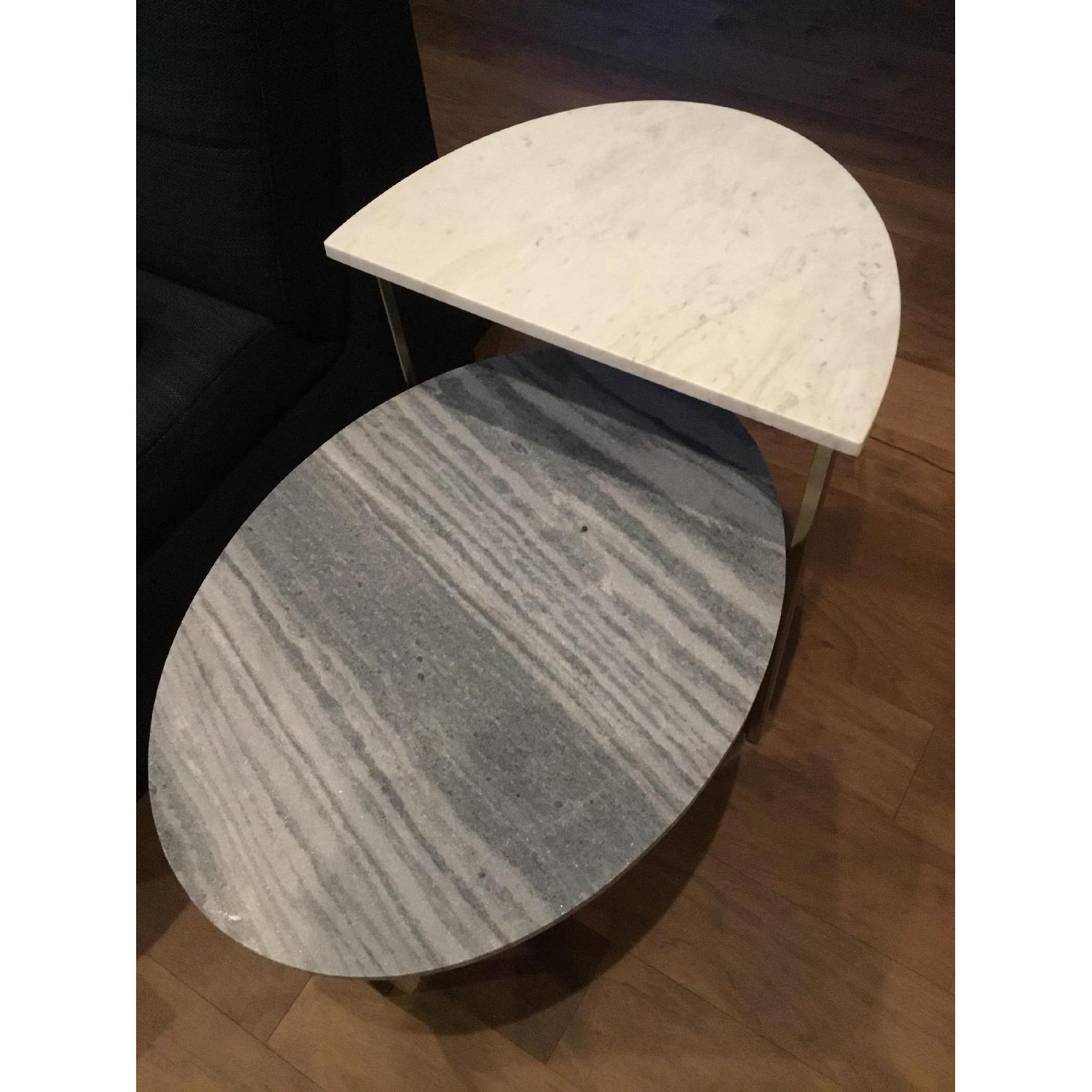 West Elm White/Blue Marble Geo Stepped Side Table - image-3