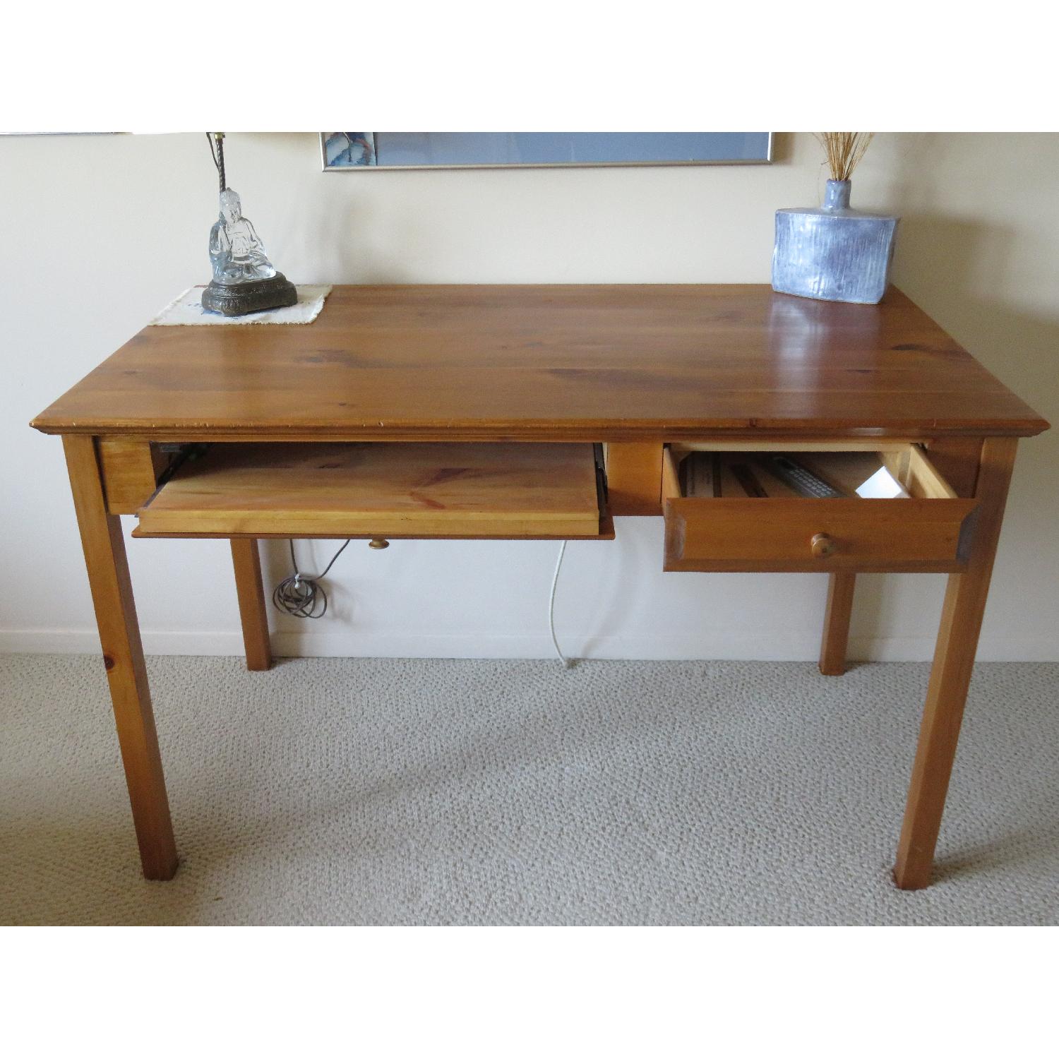Pine Finish Computer Desk w/ 2 Drawers - image-2