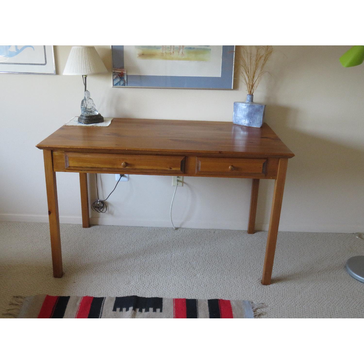 Pine Finish Computer Desk w/ 2 Drawers - image-3