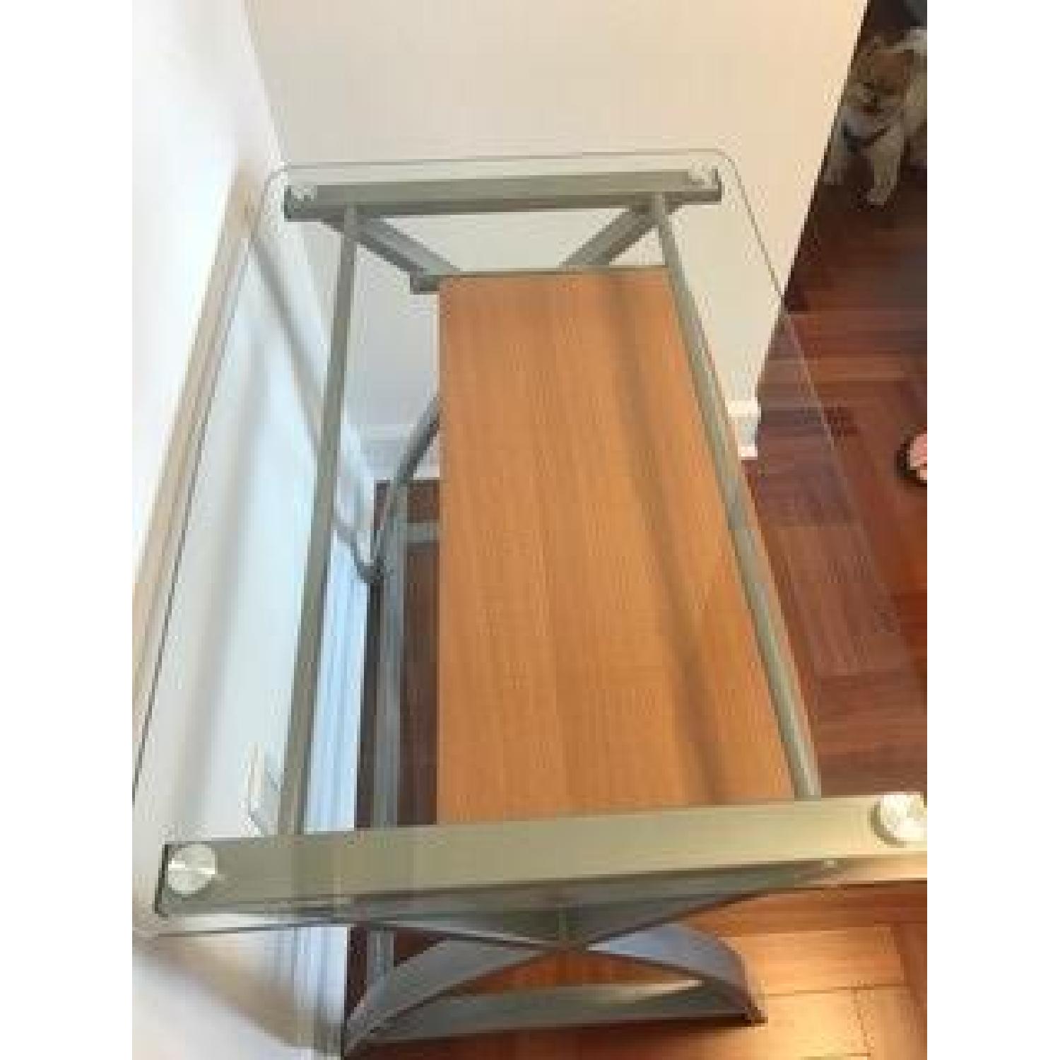 Glass & Metal Small Desk w/ Pull Out Keyboard Shelf - image-2