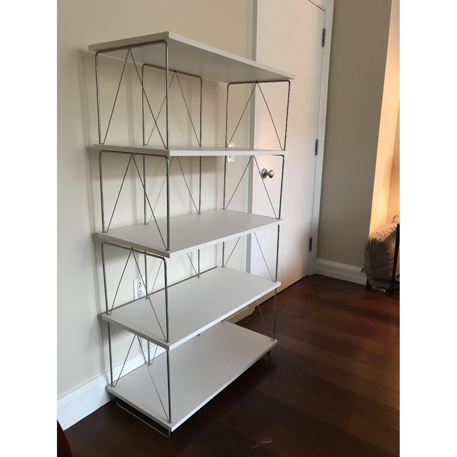 Modern White Melamine & Steel Shelving Unit AptDeco