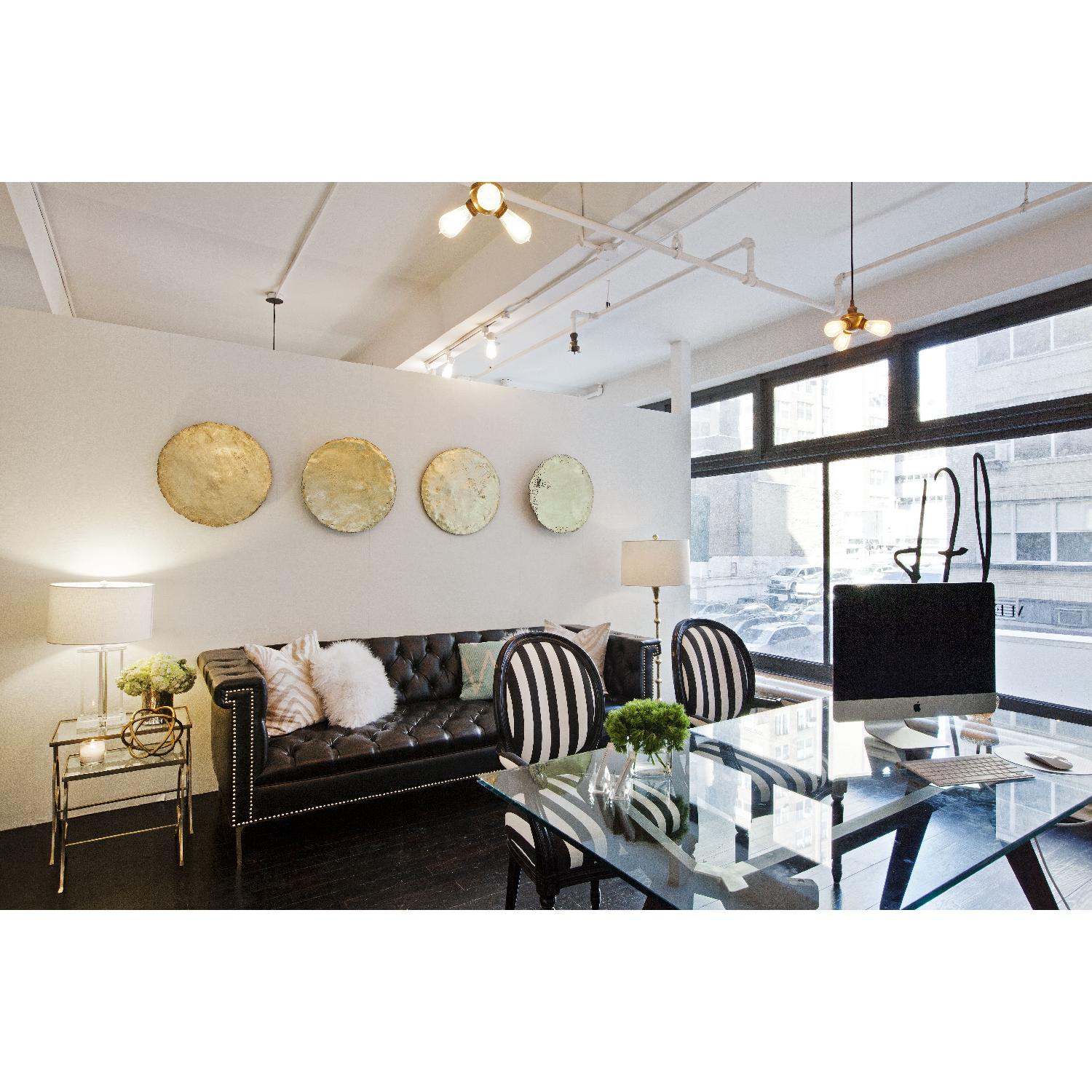 Crate & Barrel Strut Teak Glass Top Table - image-2