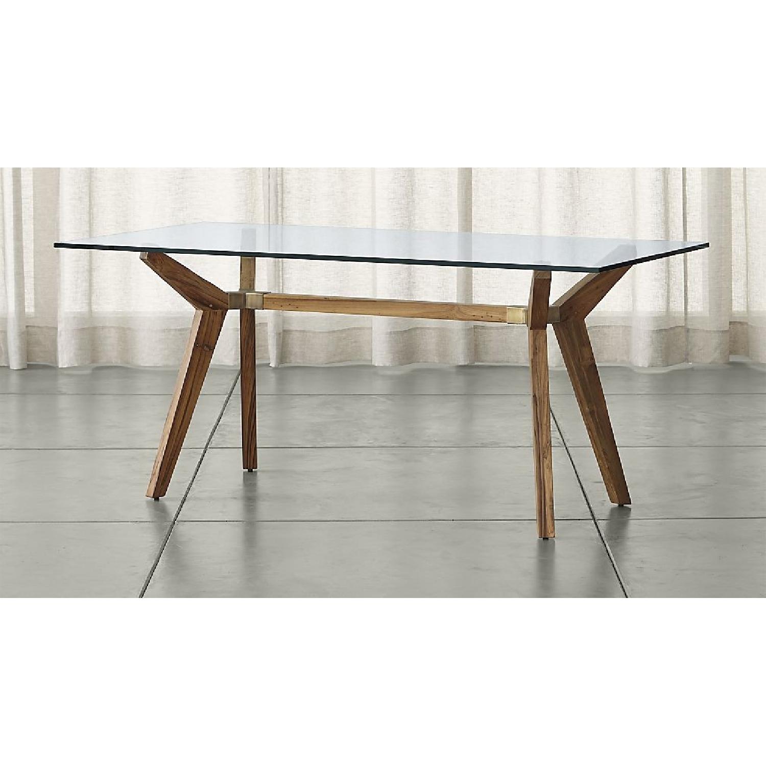 Crate & Barrel Strut Teak Glass Top Table - image-3