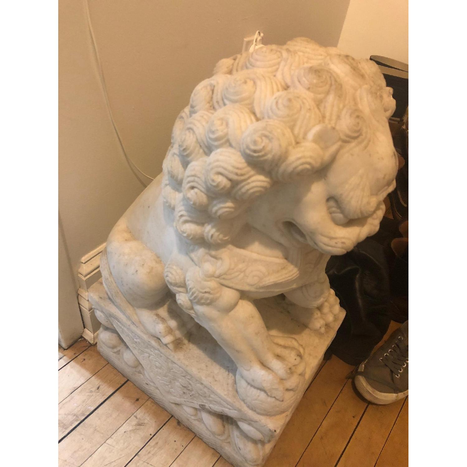 Antique Carved Marble Foo Dogs - image-2