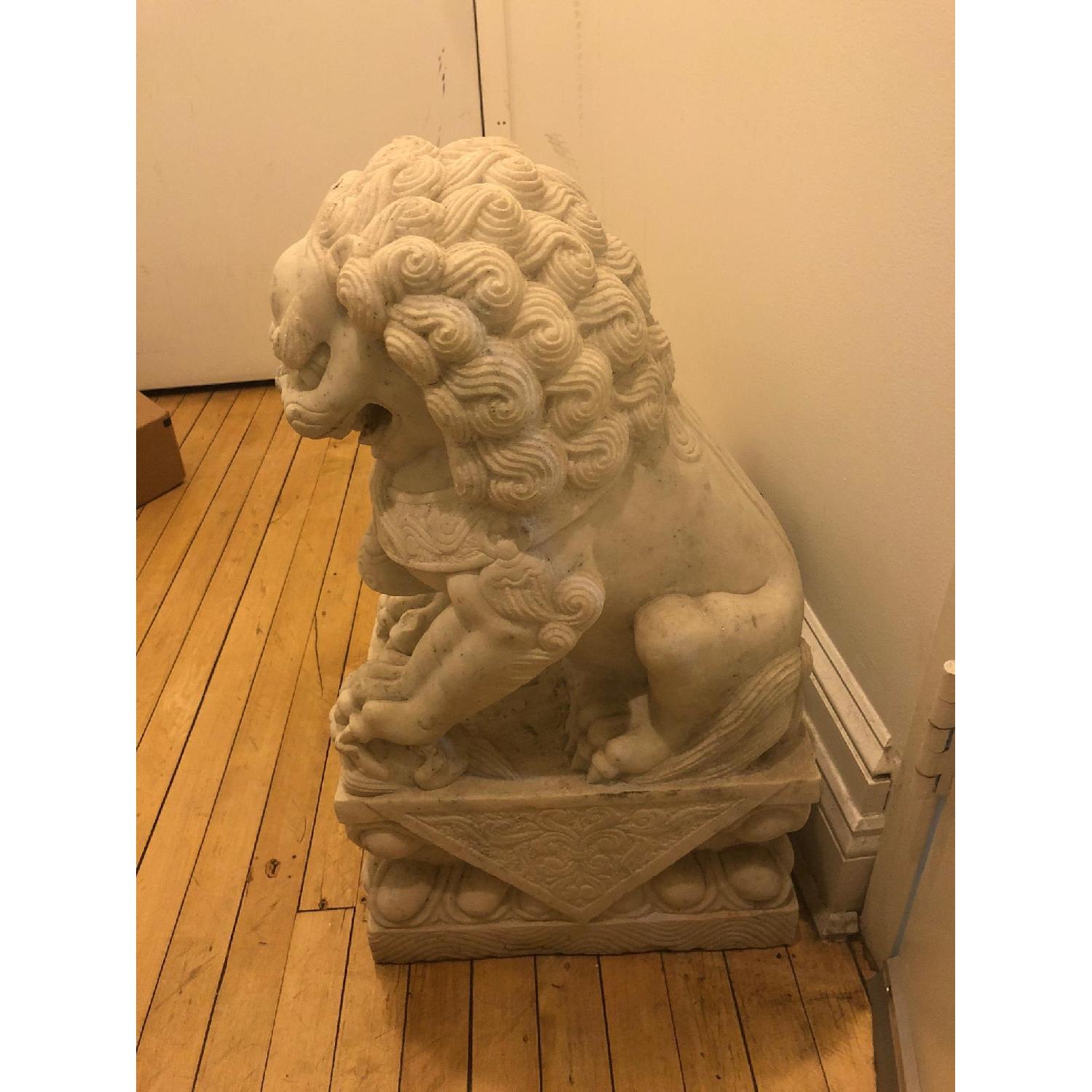 Antique Carved Marble Foo Dogs - image-3