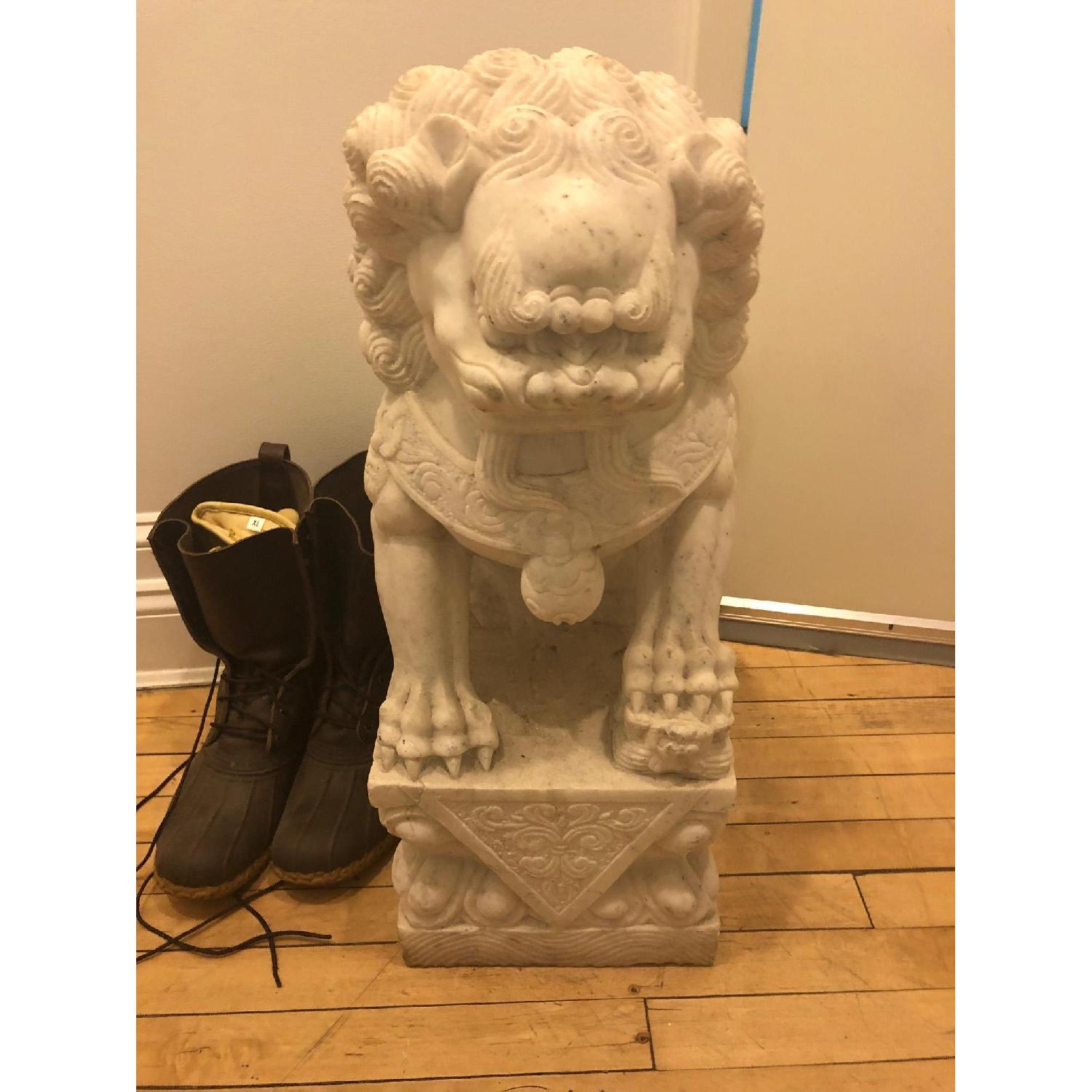 Antique Carved Marble Foo Dogs - image-4