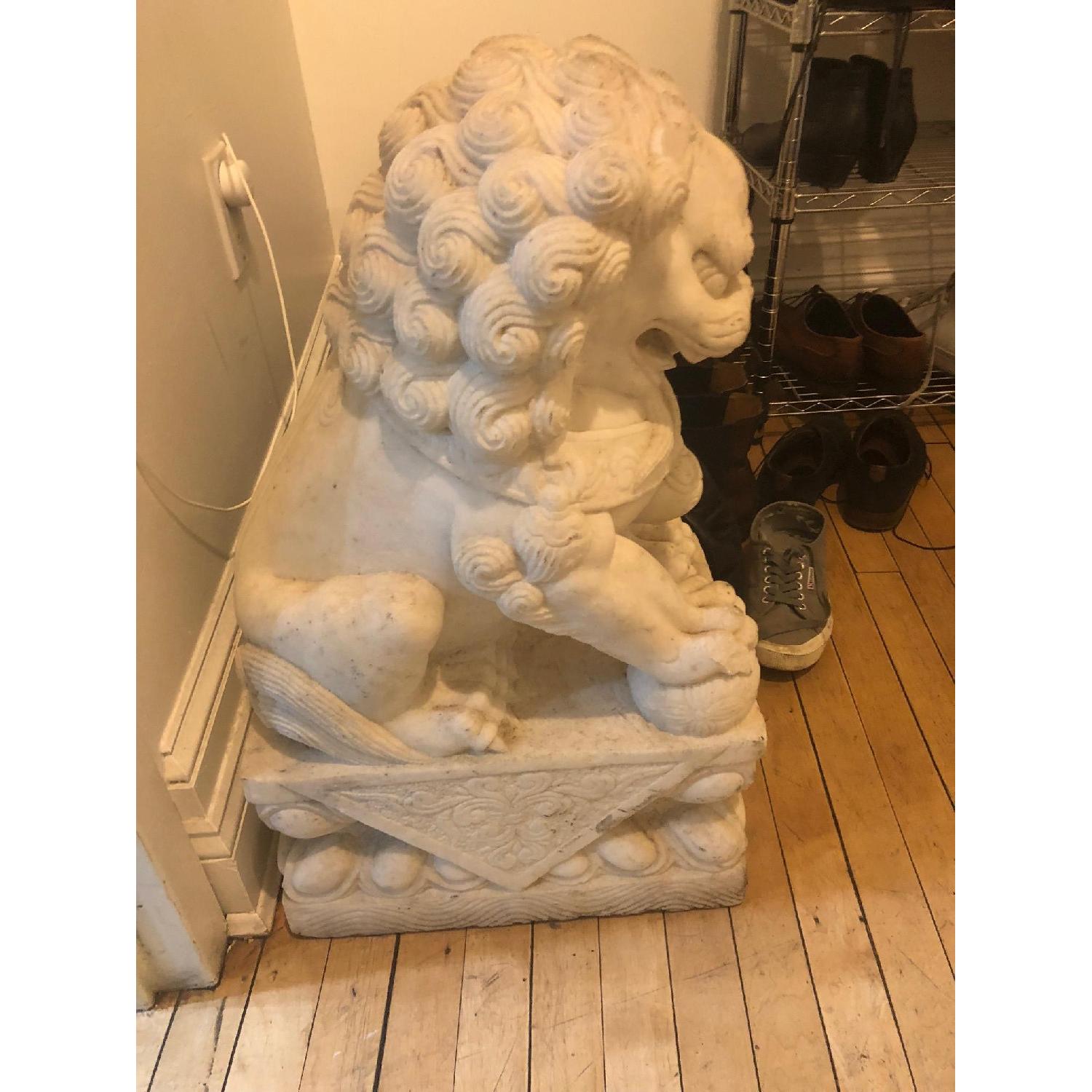 Antique Carved Marble Foo Dogs - image-5