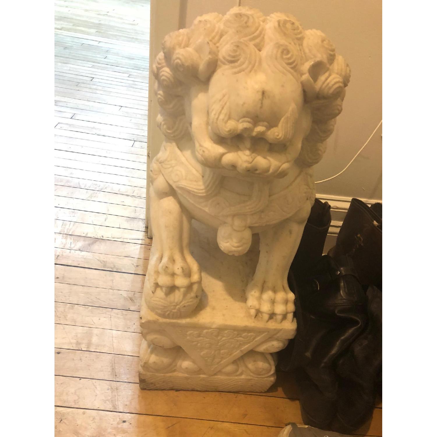 Antique Carved Marble Foo Dogs - image-7