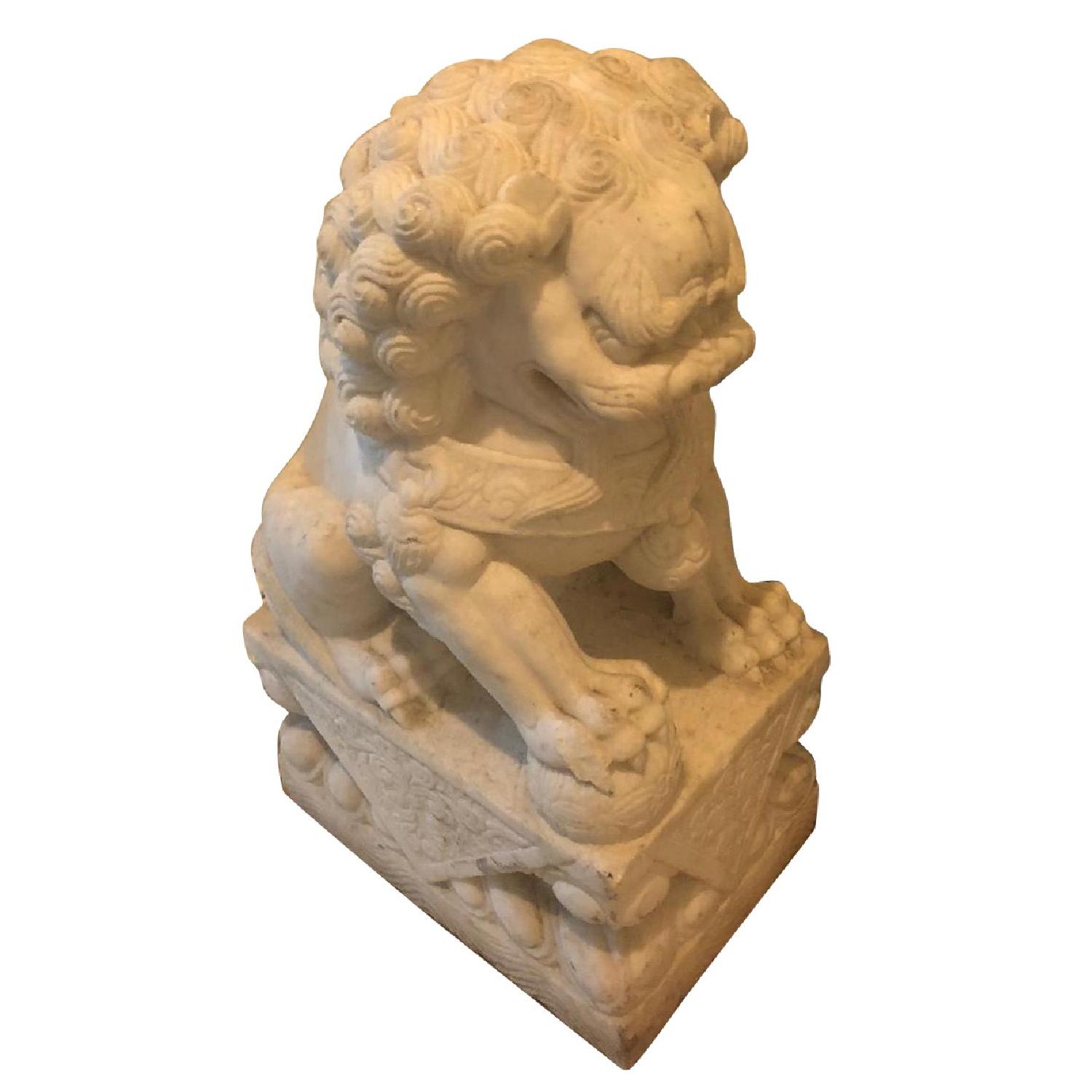 Antique Carved Marble Foo Dogs - image-0