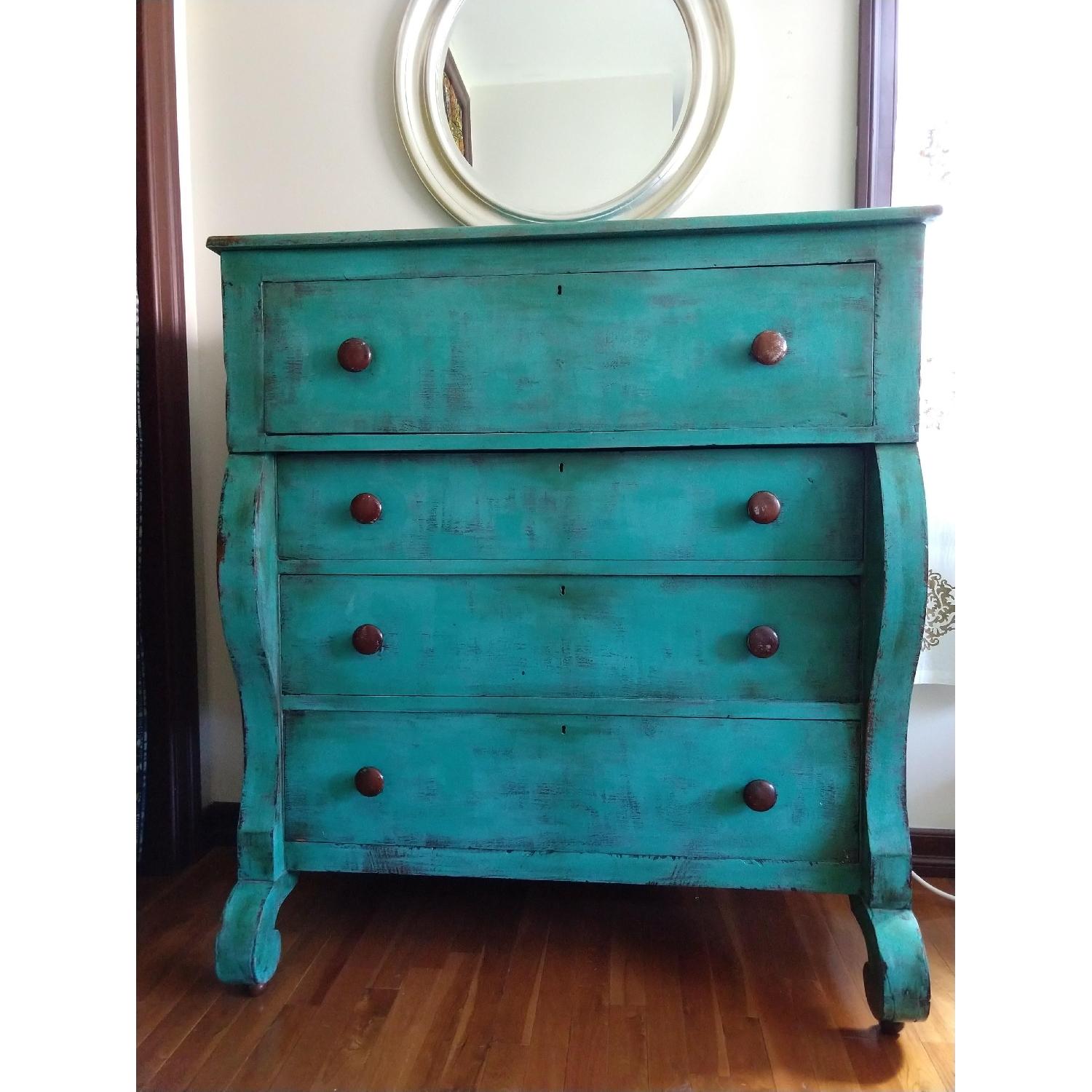 Antique Late 1800's Hand-Painted Turquoise Dresser - image-1
