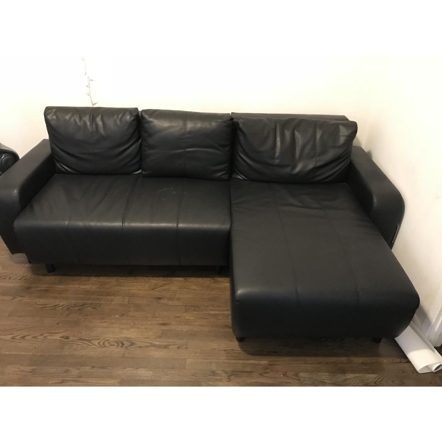 Ikea Black Leather Sleeper Sectional Sofa AptDeco