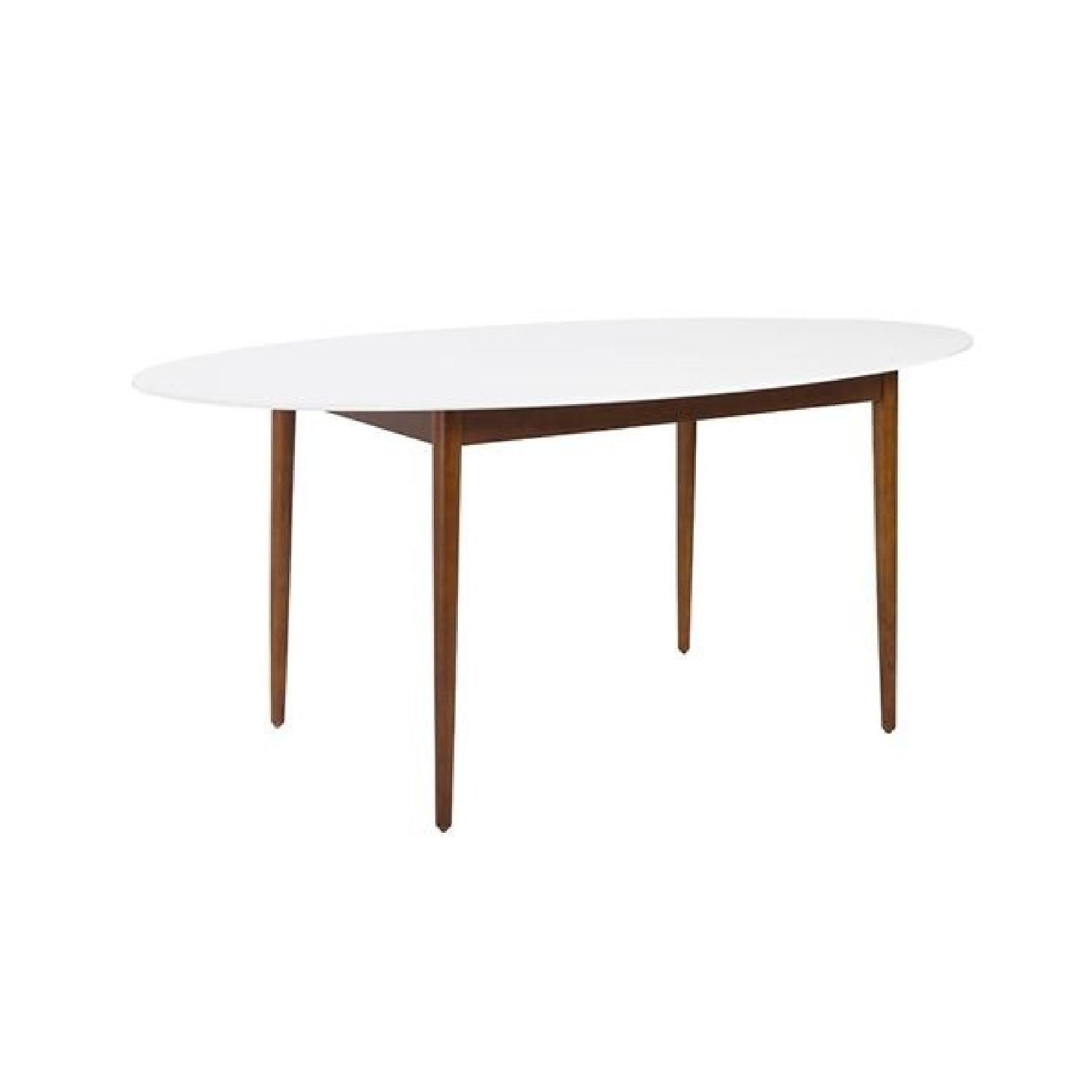 White Oval Dining Table w/ 3 Mid Century Chairs - image-0