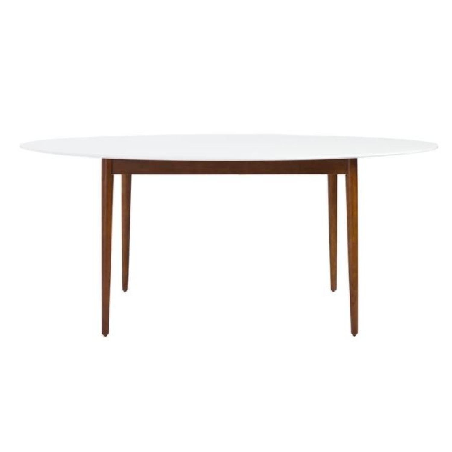 White Oval Dining Table w/ 3 Mid Century Chairs - image-1