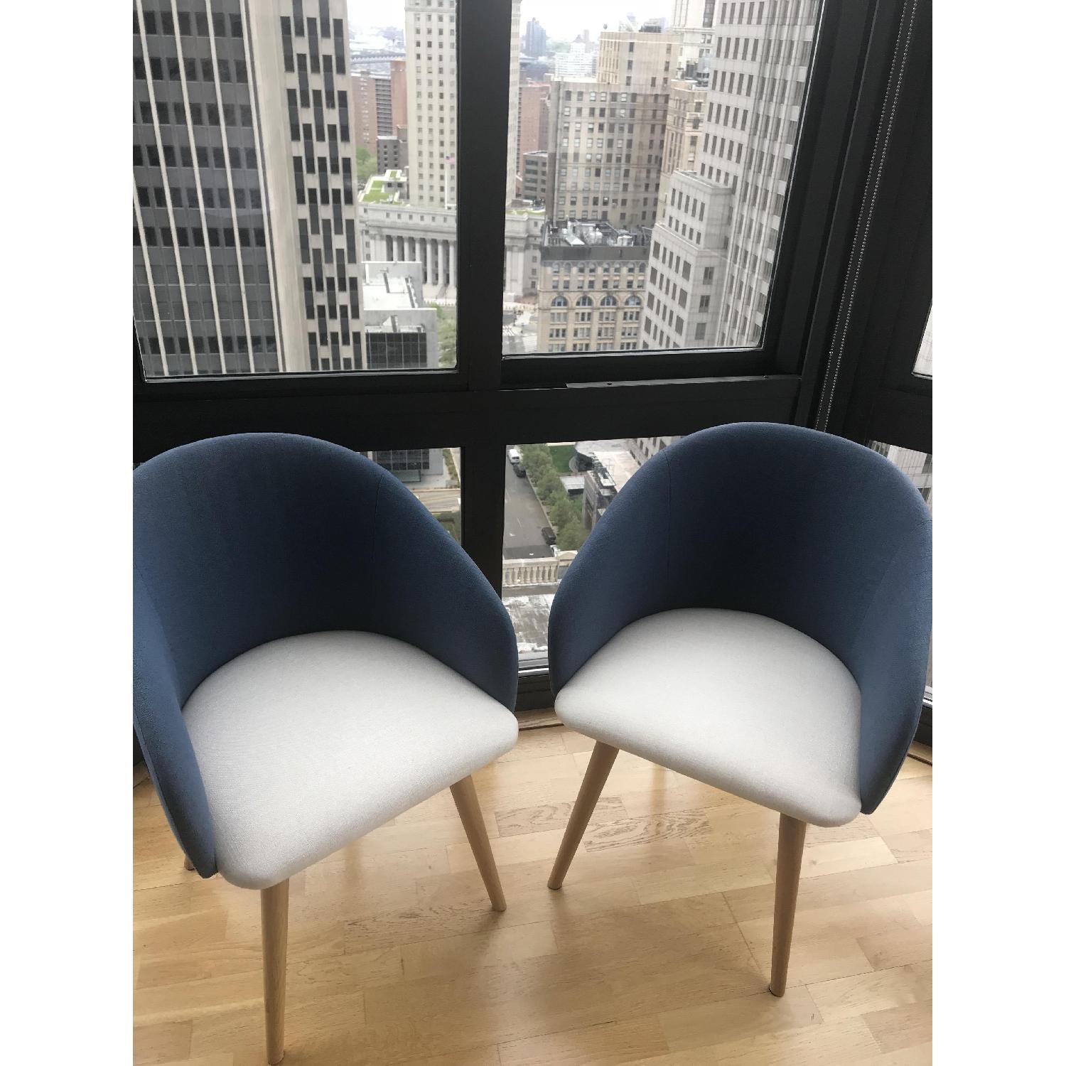 Swoon Editions Blue & Natural Linen & Oak Dining Chairs - image-5