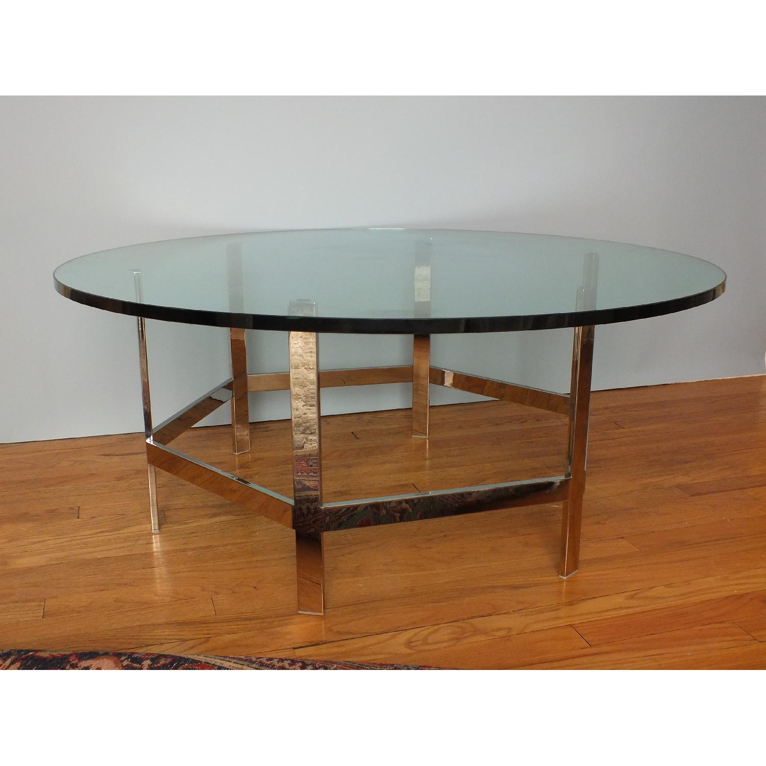 Mid-Century Modern Round Chrome Glass Coffee Table - image-1