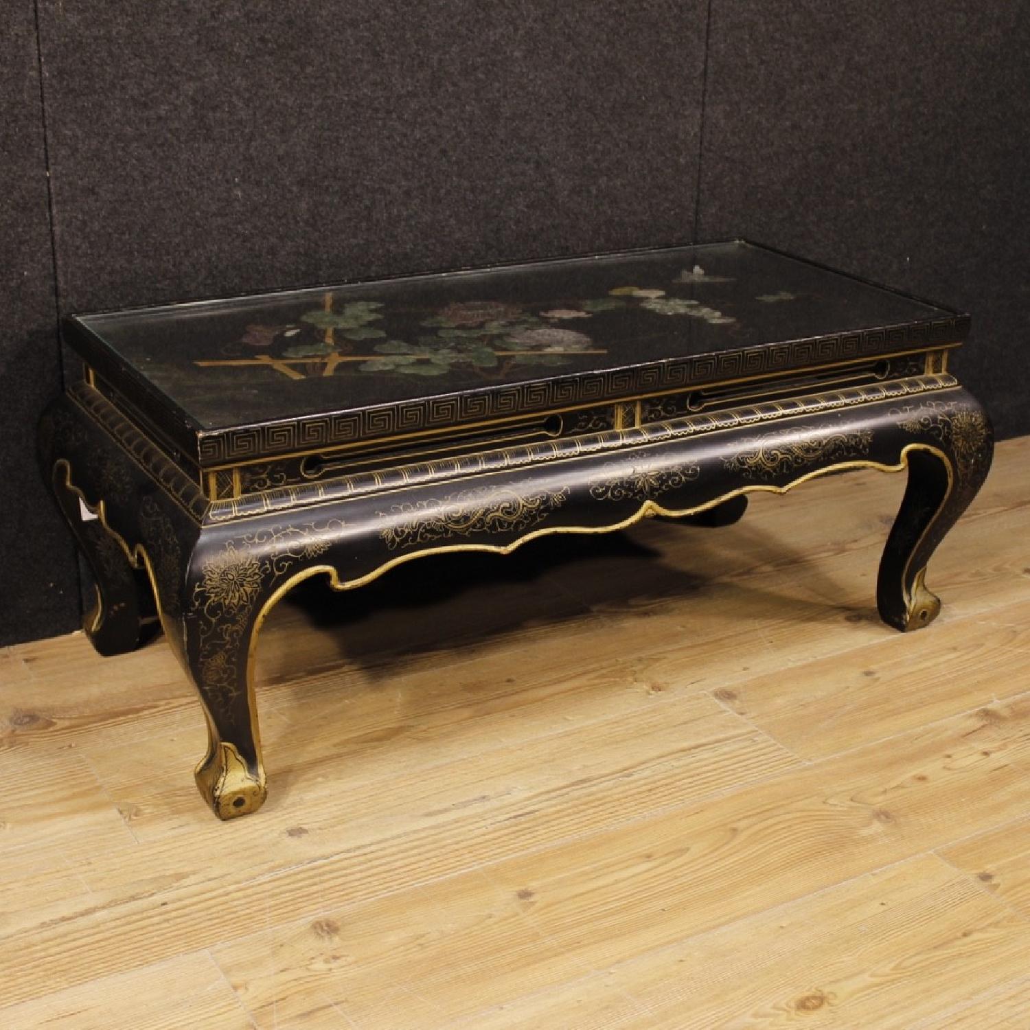 French Coffee Table in Lacquered Painted & Gilded Wood - image-1