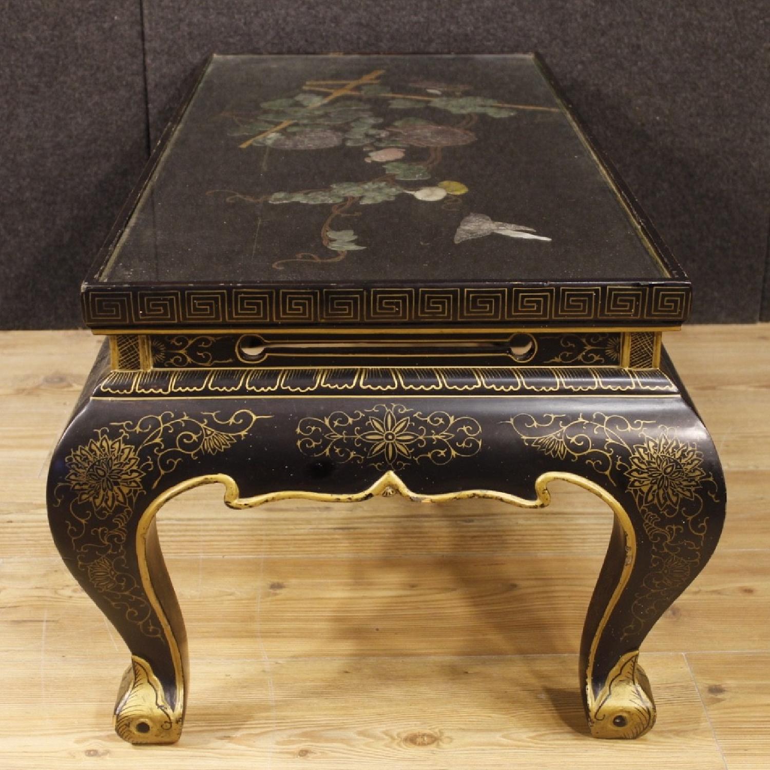 French Coffee Table in Lacquered Painted & Gilded Wood - image-4