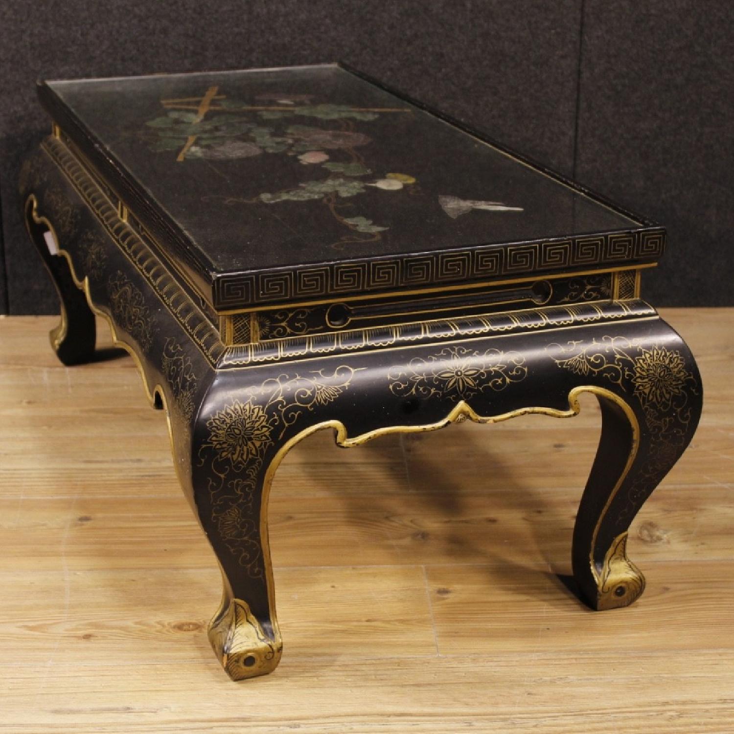 French Coffee Table in Lacquered Painted & Gilded Wood - image-6