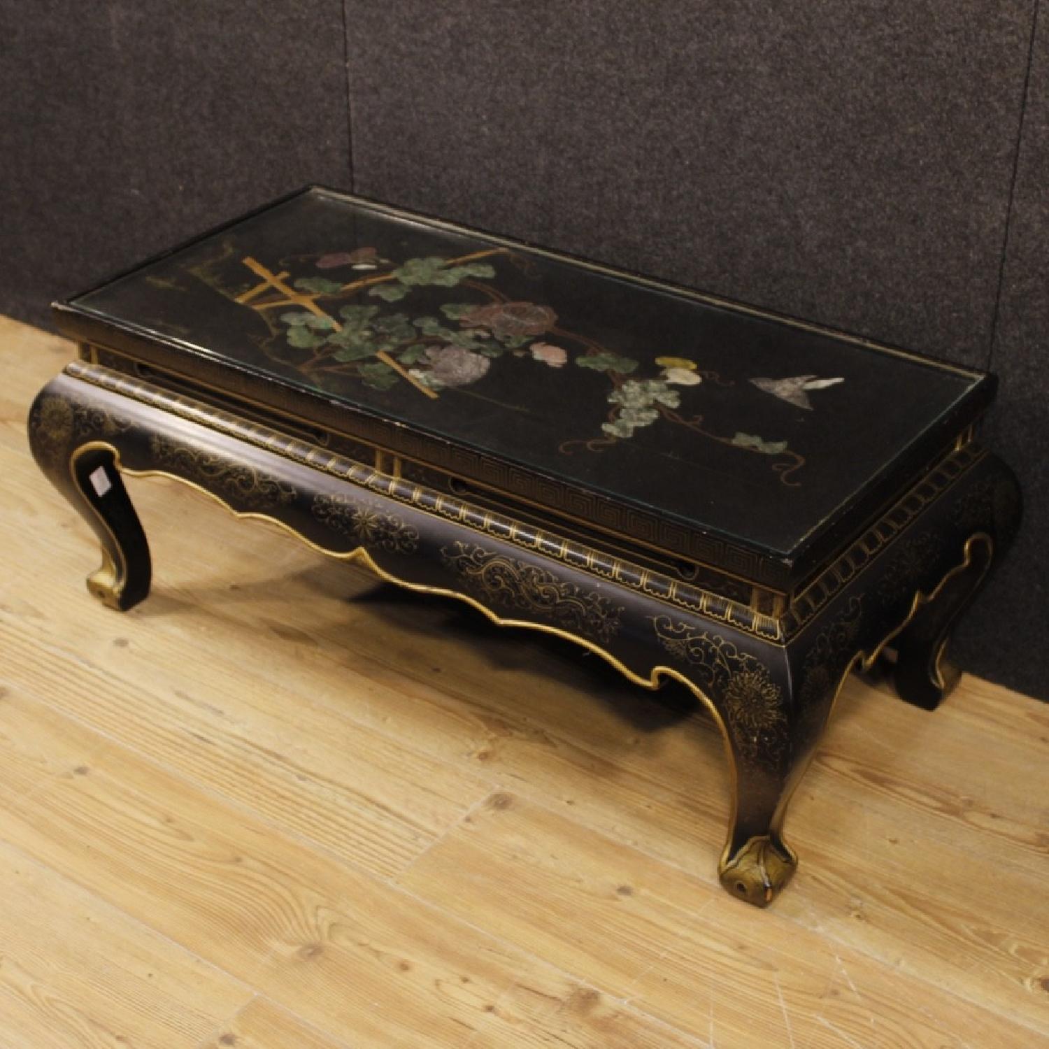 French Coffee Table in Lacquered Painted & Gilded Wood - image-7