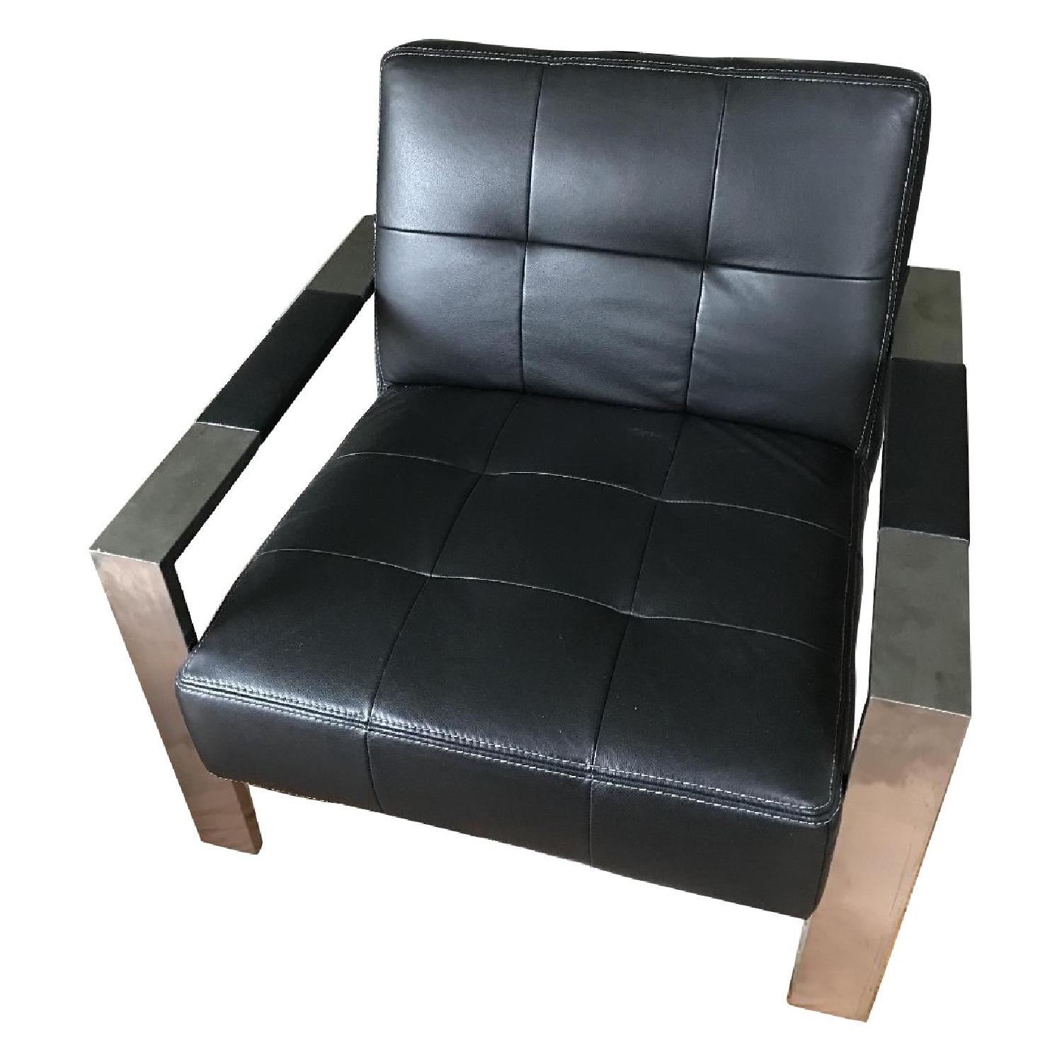 Black Leather & Metal Chair - image-0