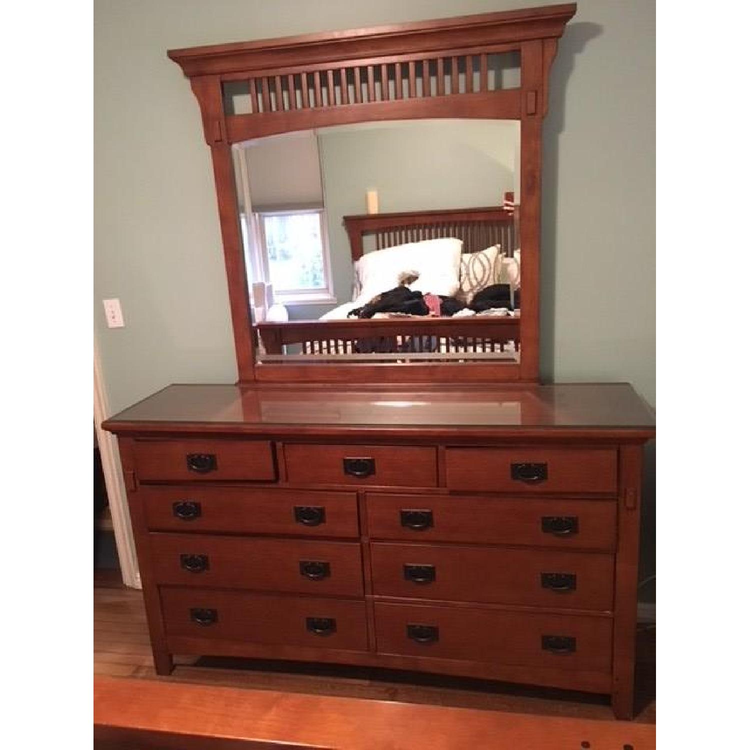 Cherry Wood 9-Drawer Dresser w/ Mirror - image-4