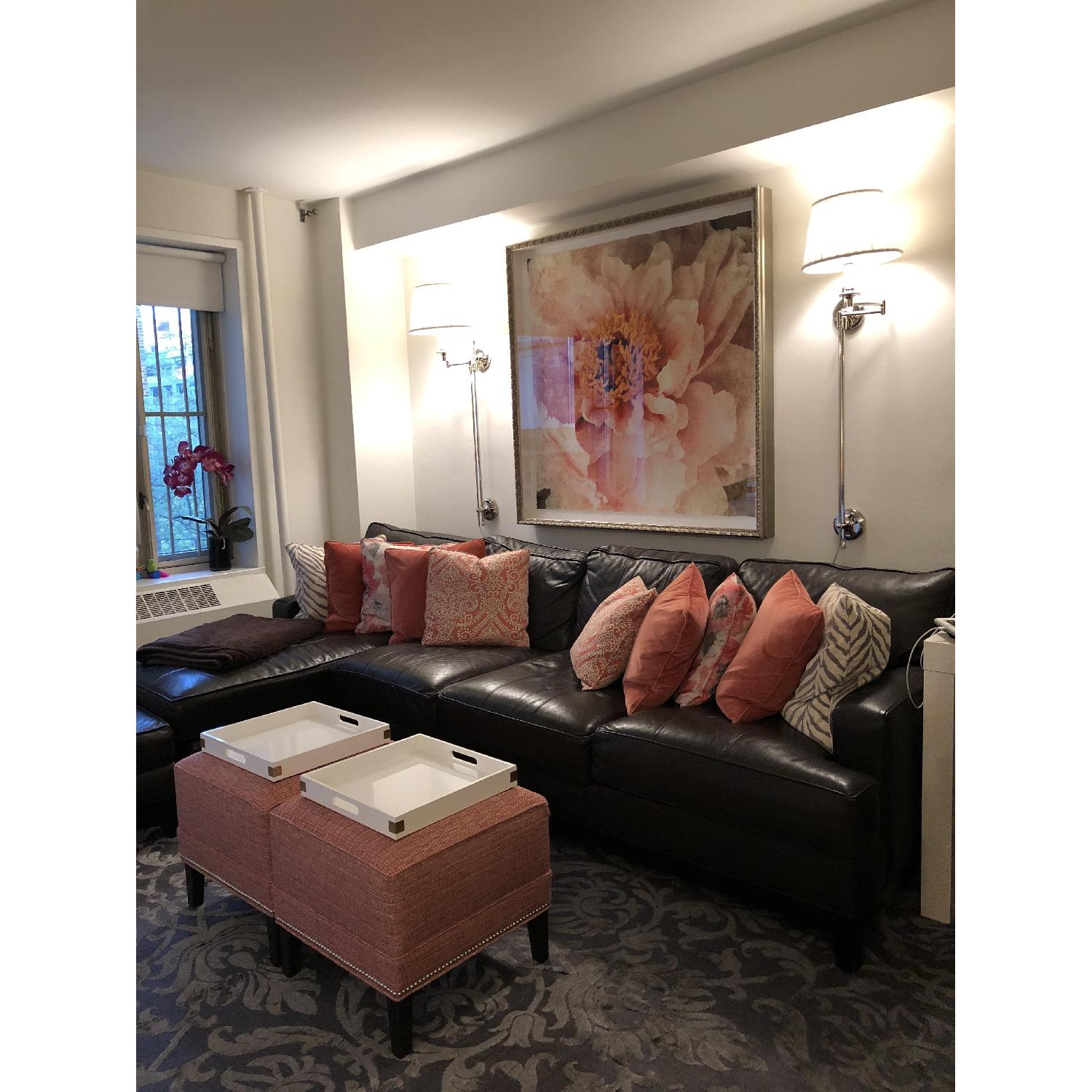 Ethan Allen Arcata Leather Sectional Sofa & Ottoman - image-2