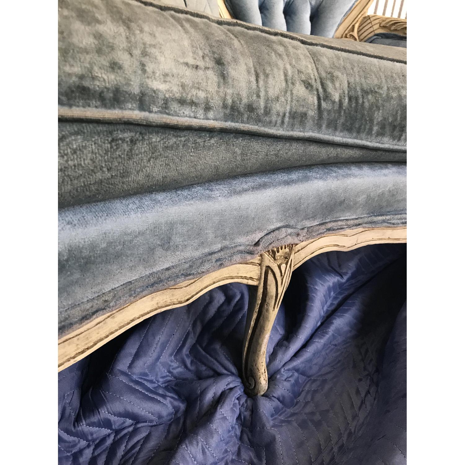 Vintage 19th Century Victorian Blue Velvet Carved Sofa - image-5