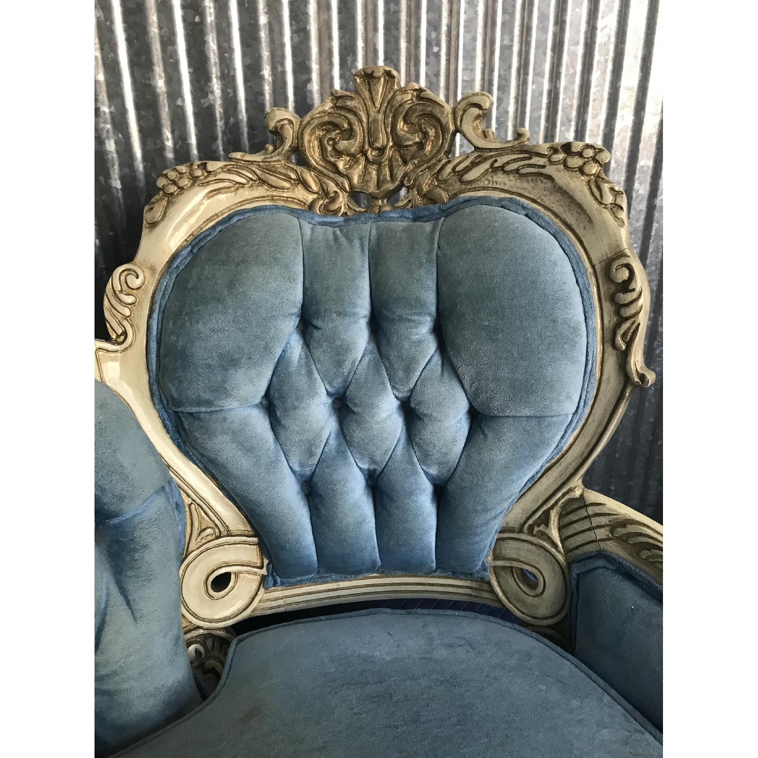 Vintage 19th Century Victorian Blue Velvet Carved Sofa - image-6