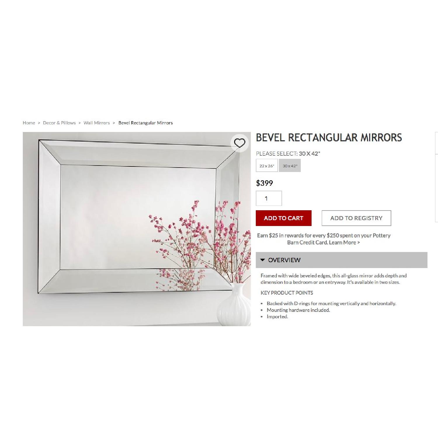 Pottery Barn Bevel Rectangular Mirror - image-3