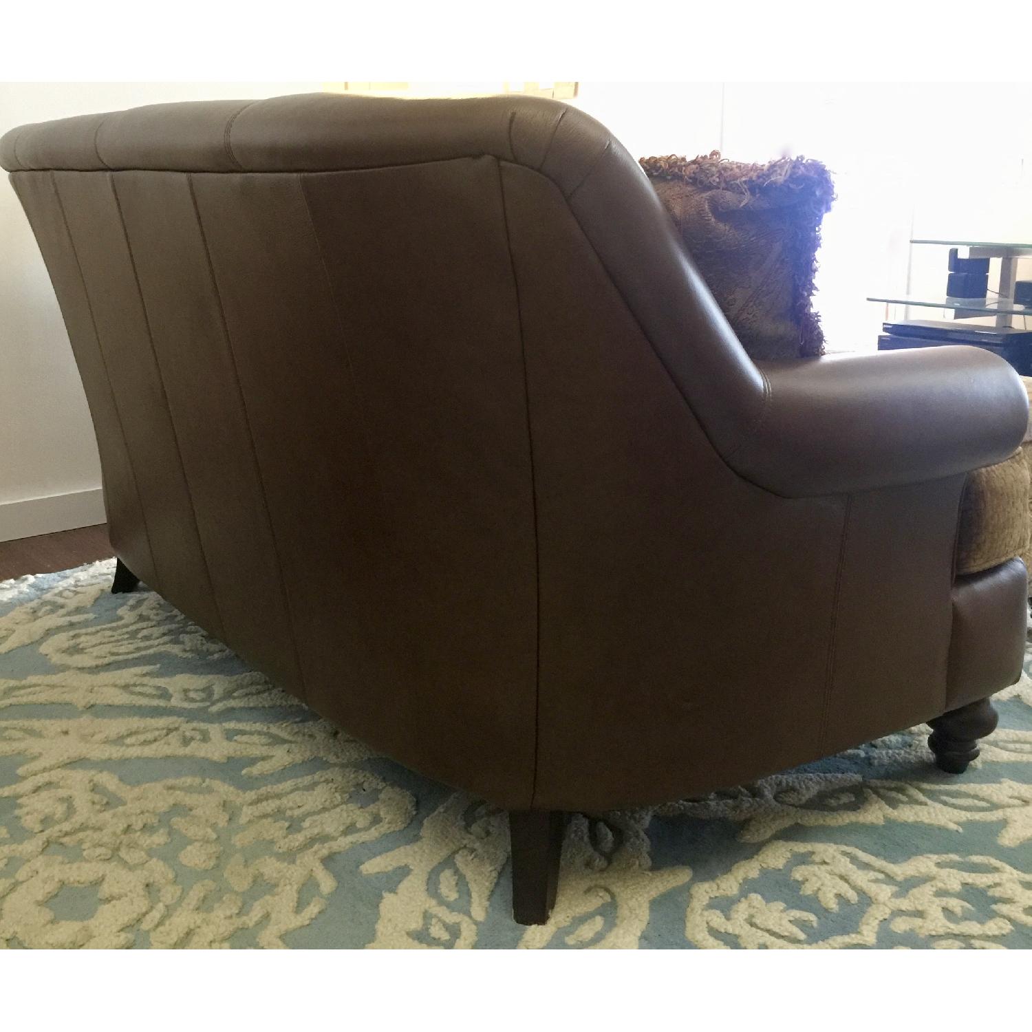 Bernhardt Brown Leather/Fabric Loveseat w/ Ottoman & Pillows - image-5