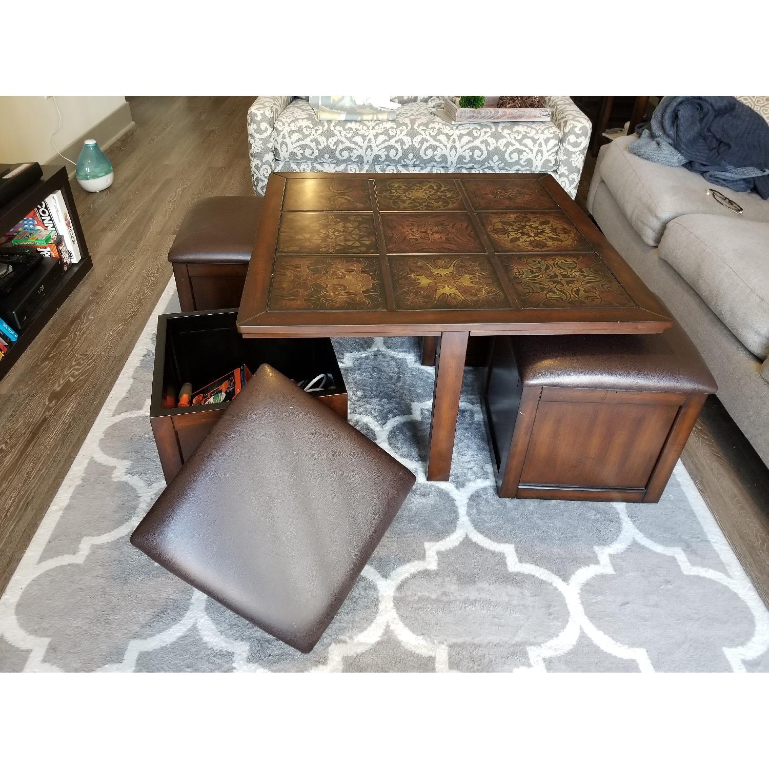 Raymour & Flanigan Coffee Table w/ 4 Storage Ottomans - image-2