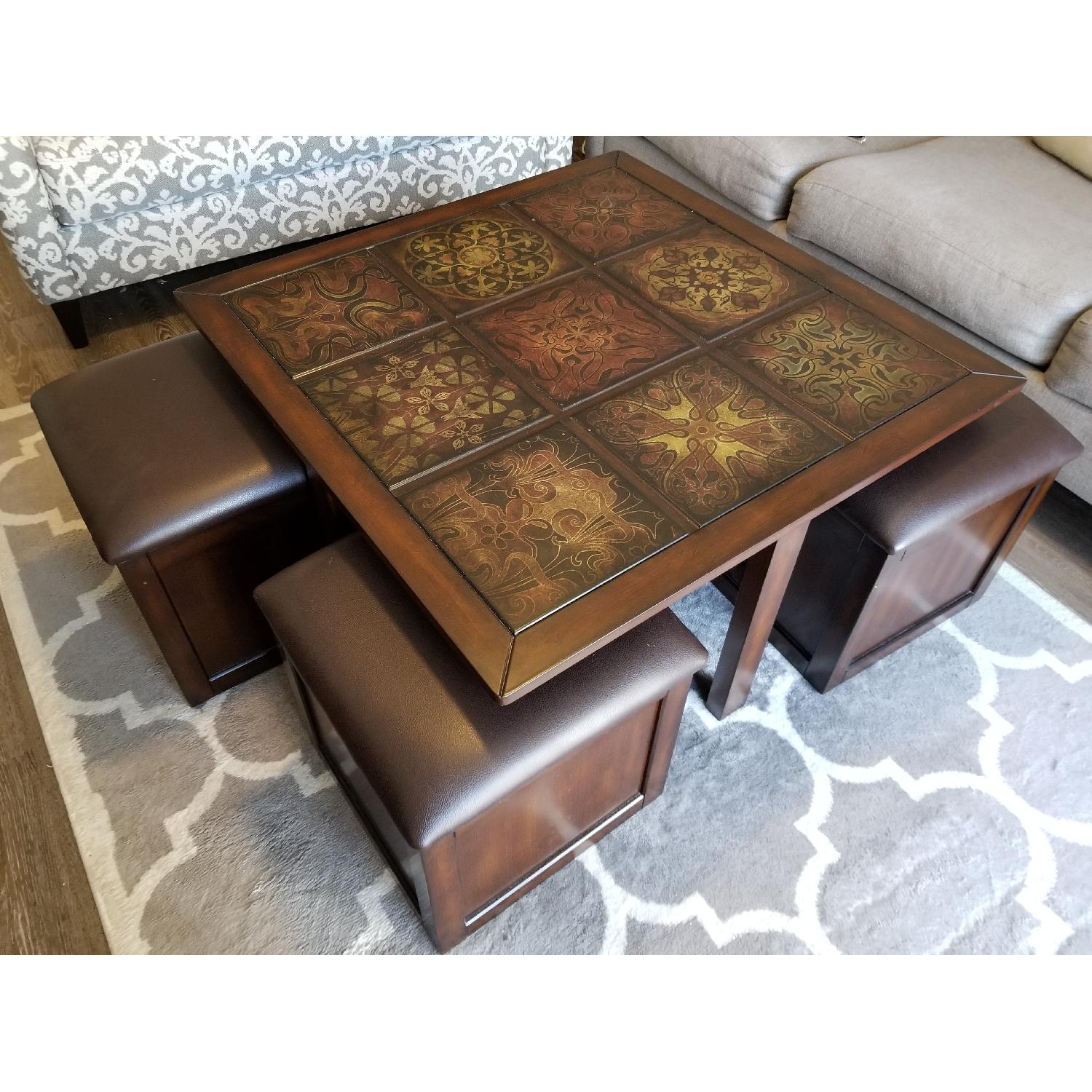 Raymour & Flanigan Coffee Table w/ 4 Storage Ottomans - image-3