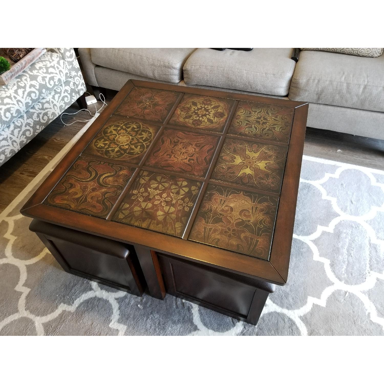 Raymour & Flanigan Coffee Table w/ 4 Storage Ottomans - image-4