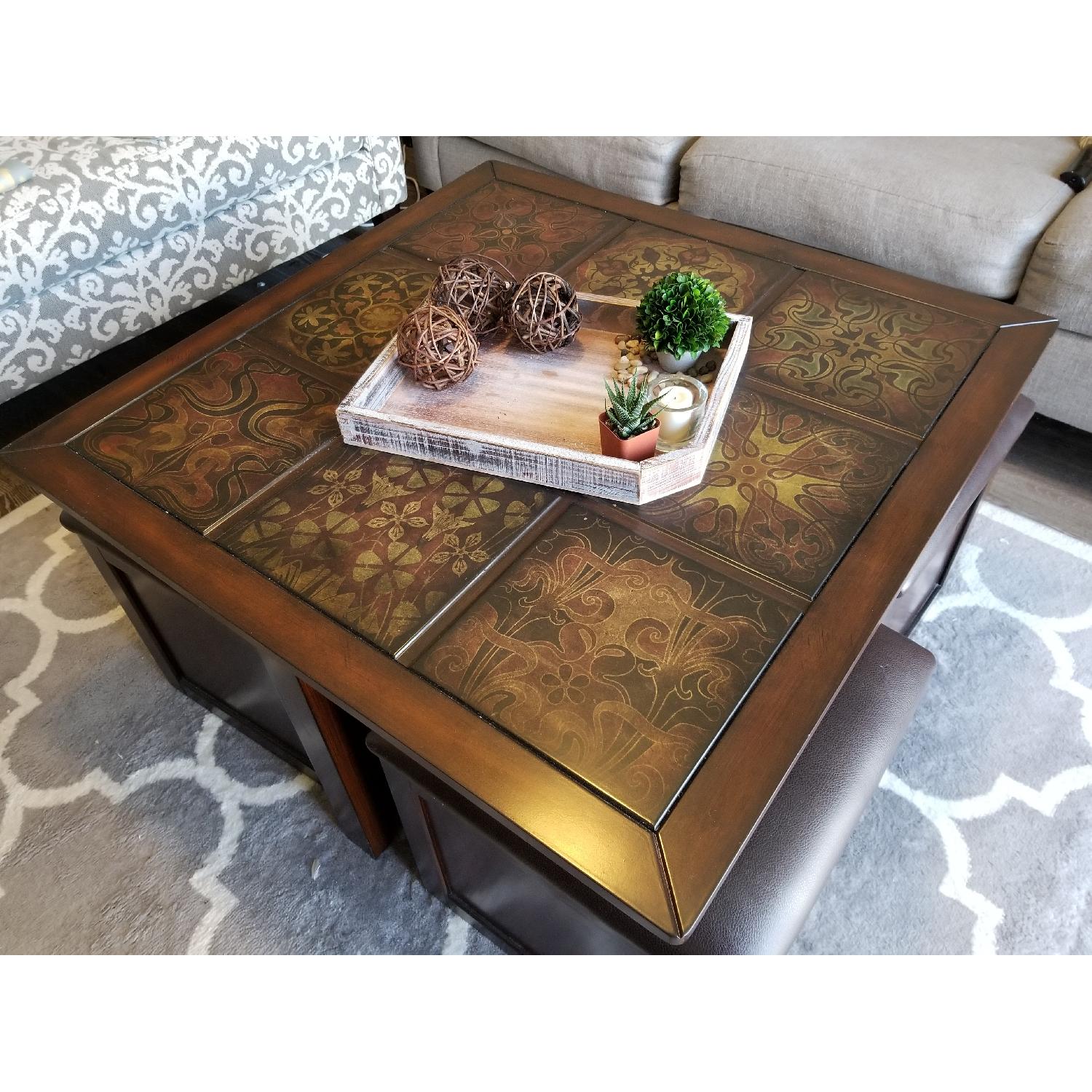 Raymour & Flanigan Coffee Table w/ 4 Storage Ottomans - image-5