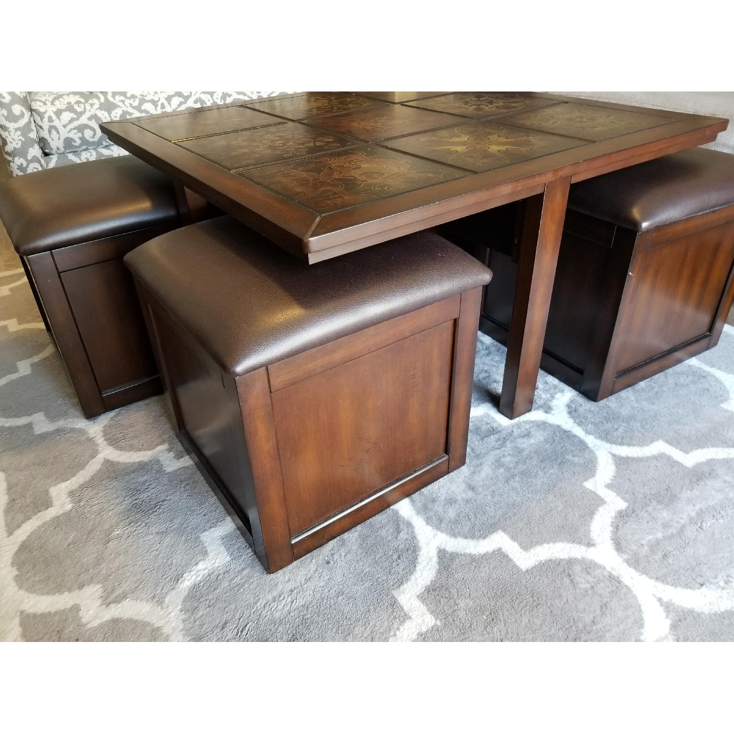 Raymour & Flanigan Gillyan Coffee Table w/ 4 Ottomans AptDeco